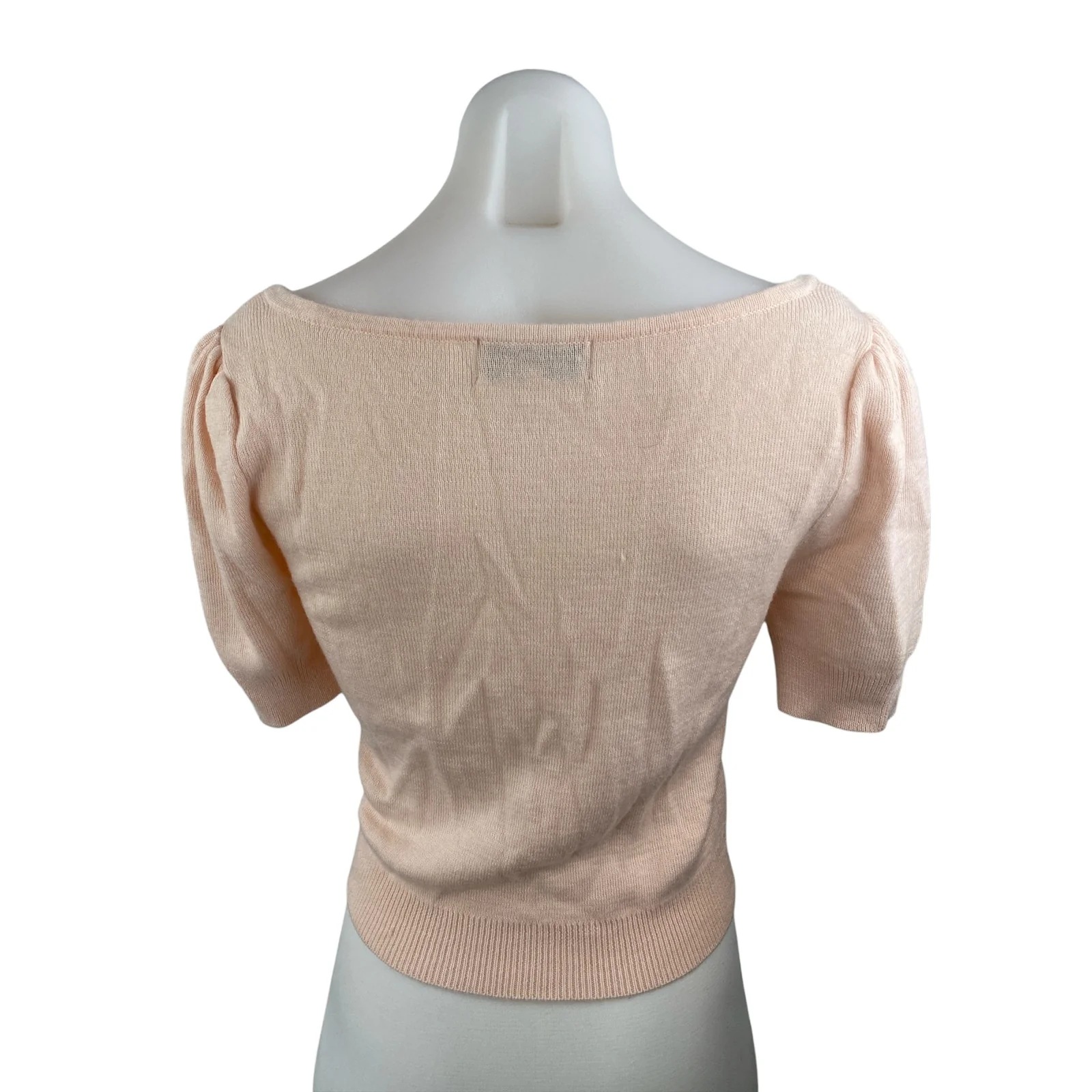 L'Academie Women's Pink Wool Square Neck Short Puff Sleeve Crop Blouse Top Sz XS - Image 2