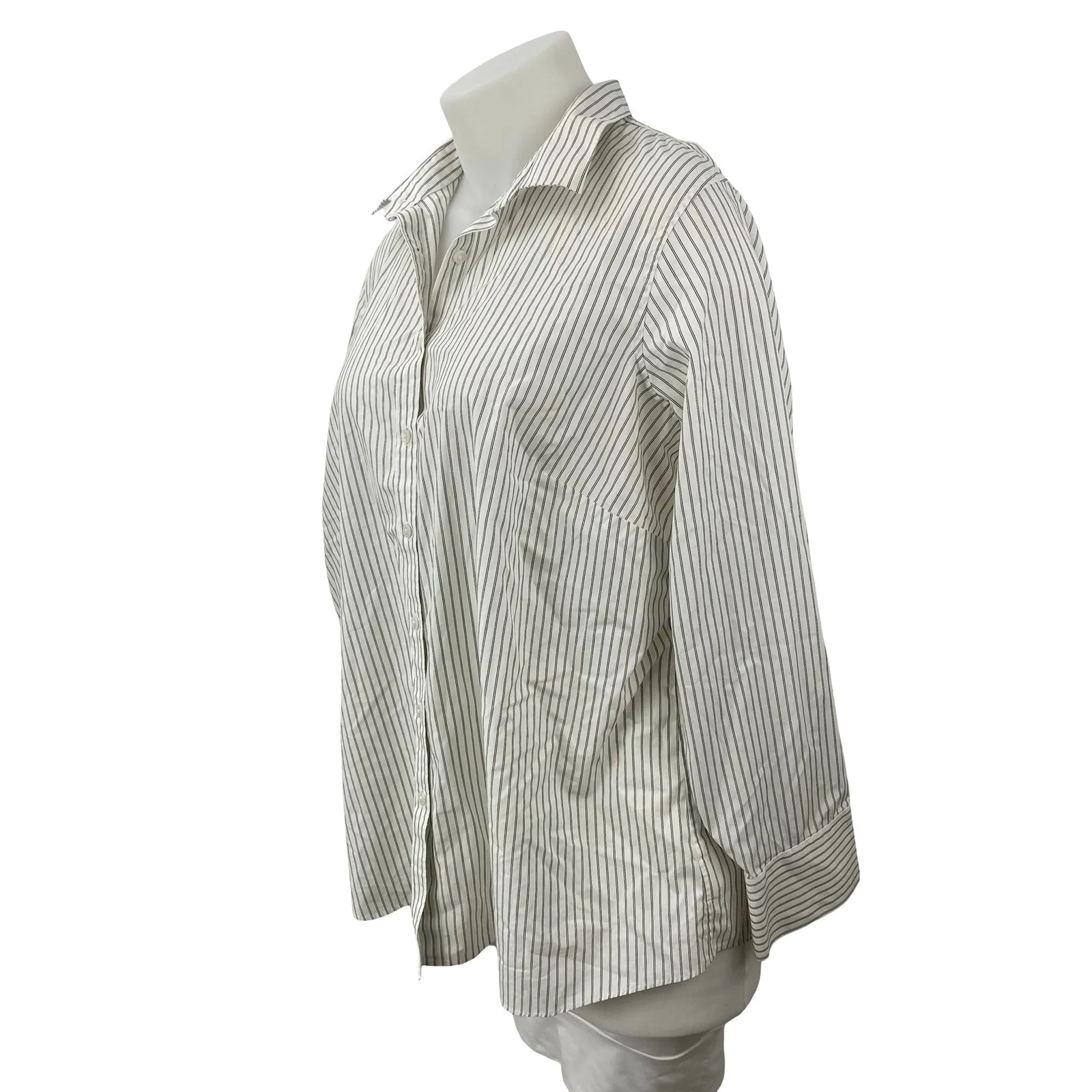 Lands' End Women's White Black Striped Long Sleeve Button Down Shirt Top 24W - Image 2
