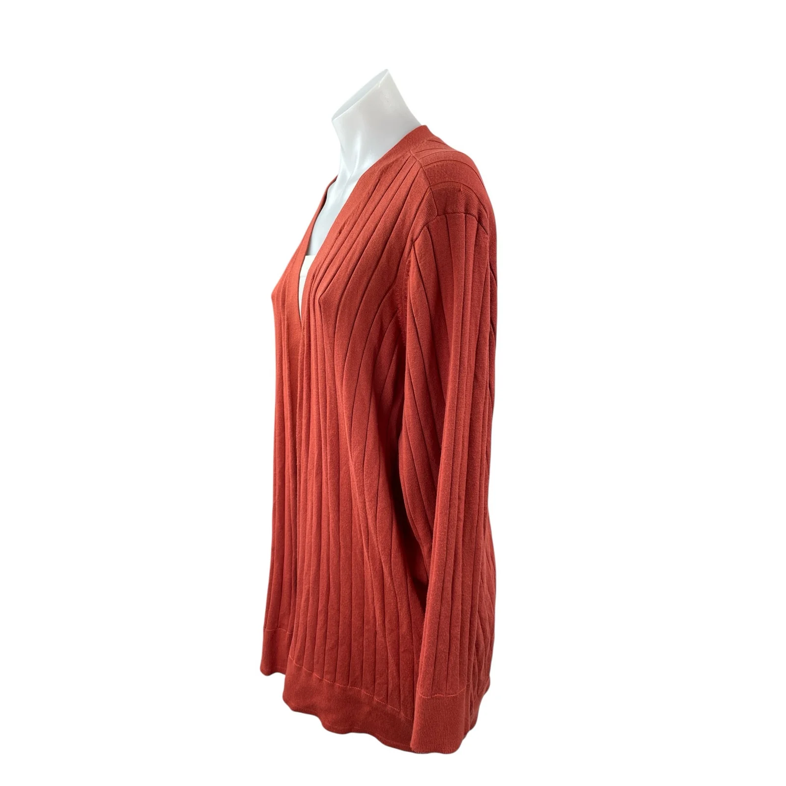Lane Bryant Women Rust Coral Ribbed Knit Long Sleeve Open Cardigan Sweater 22/24 - Image 3