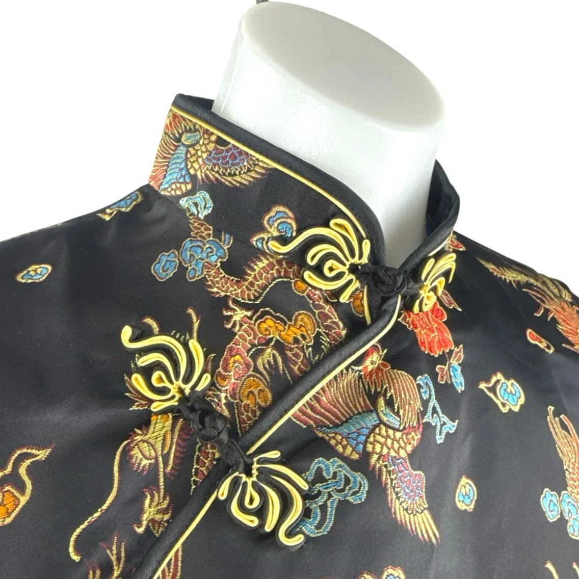 Laogudai Black Cheongsam Qipao Chinese Short Sleeve 2-Piece Skirt Set Size S - Image 4