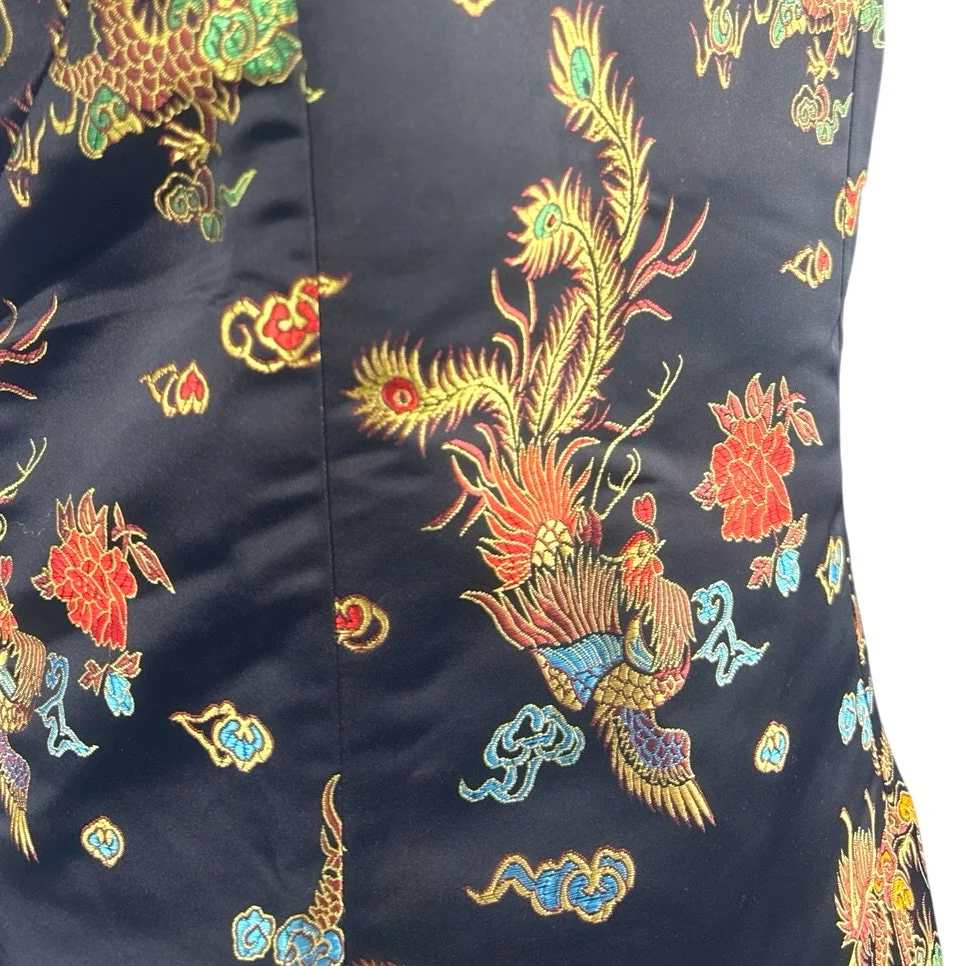 Laogudai Black Cheongsam Qipao Chinese Short Sleeve 2-Piece Skirt Set Size S - Image 5