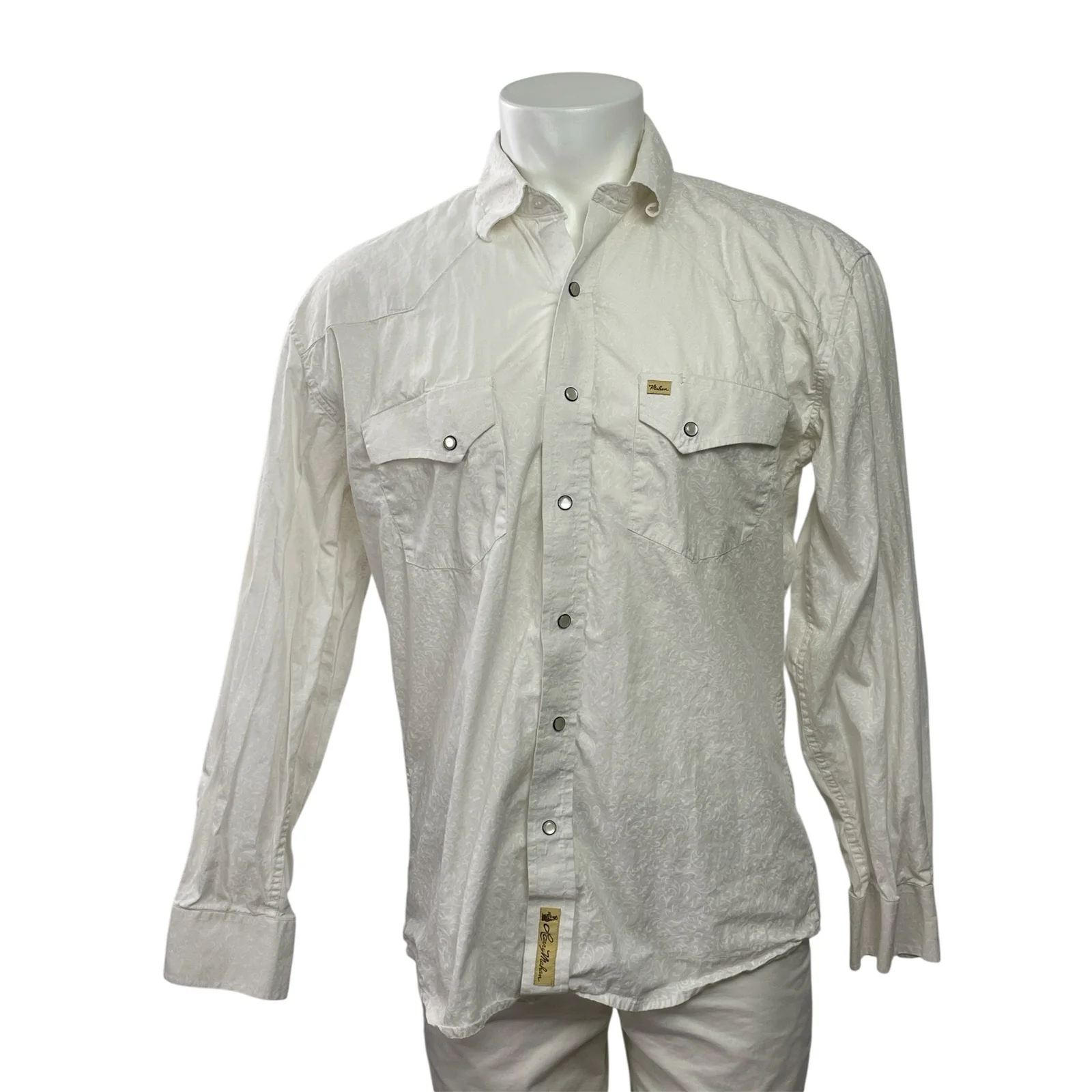 Larry Mahan Men's White Long Sleeve Chest Pocket Button Down Shirt Top Size L