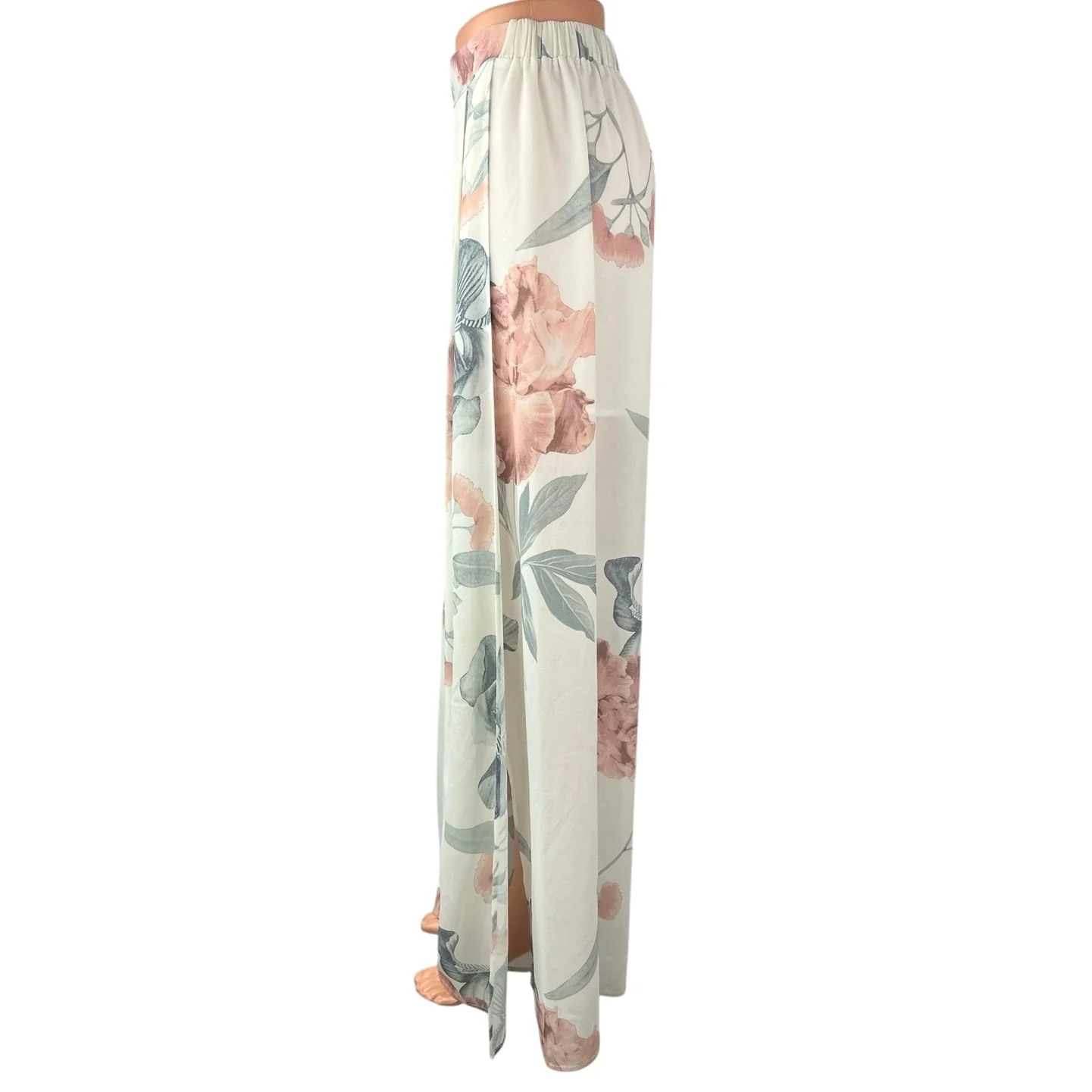 L'atiste White Multicolor Floral Wide Leg High Waist Trousers Coverup Pants S - Image 2