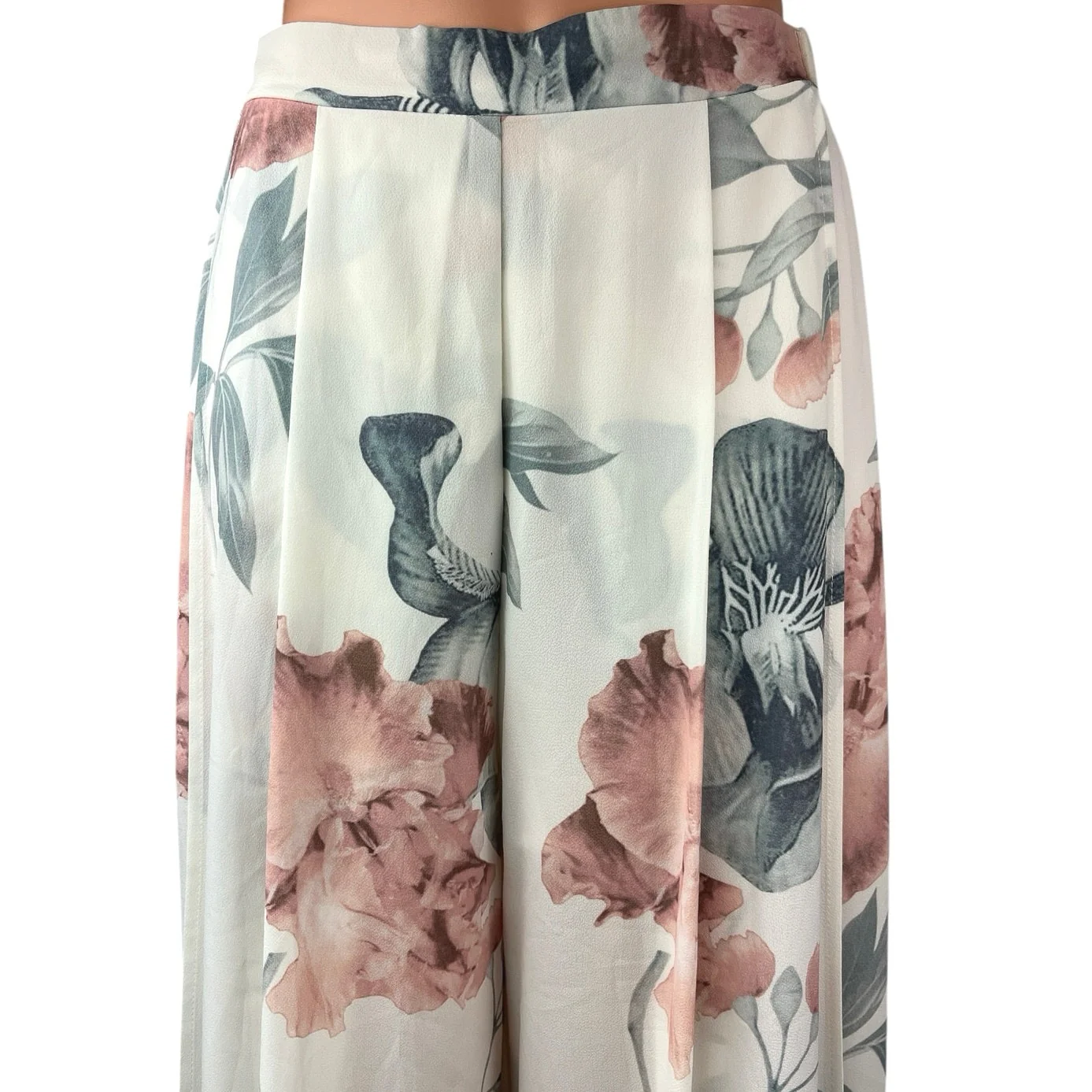 L'atiste White Multicolor Floral Wide Leg High Waist Trousers Coverup Pants S - Image 4