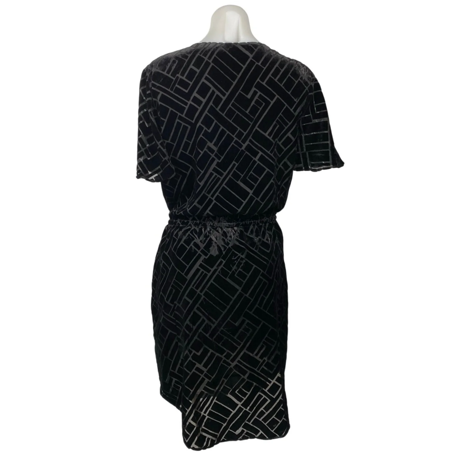Lauren Ralph Lauren Black Burnout Velvet Geometric Mini A-Line Blouson Dress 10 - Image 3