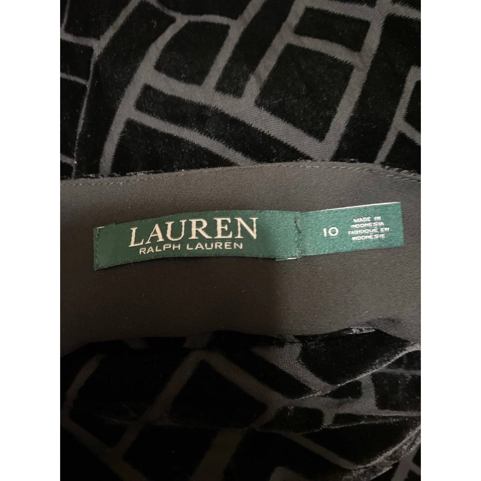 Lauren Ralph Lauren Black Burnout Velvet Geometric Mini A-Line Blouson Dress 10 - Image 4