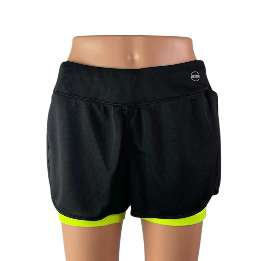 Lauren Ralph Lauren Black Neon Mid Rise Elastic Waist Active Running Shorts Sz M