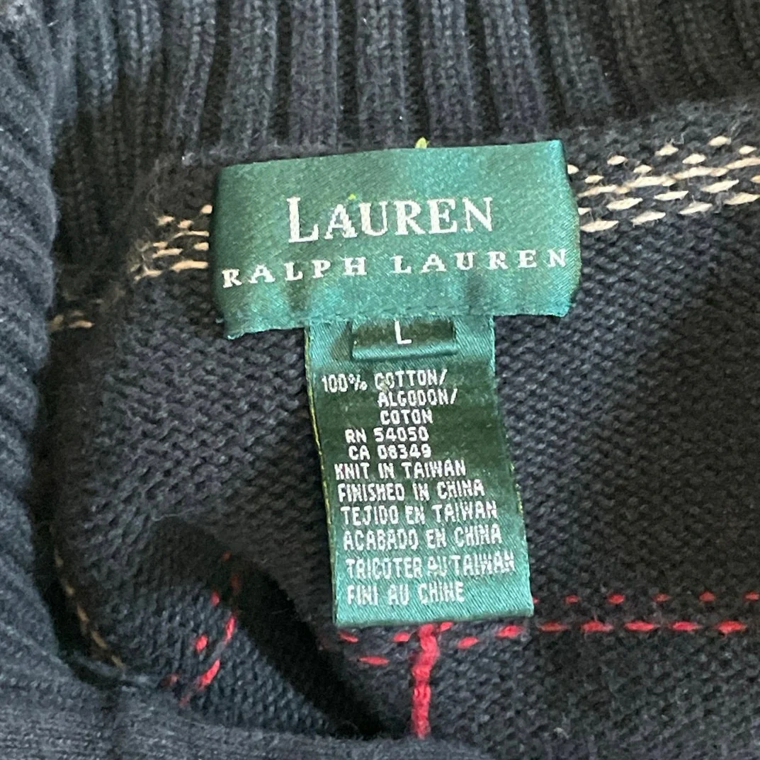 Lauren Ralph Lauren Men's Black Plaid 1/4 Zip Turtleneck Knit Sweater Top Size L - Image 3