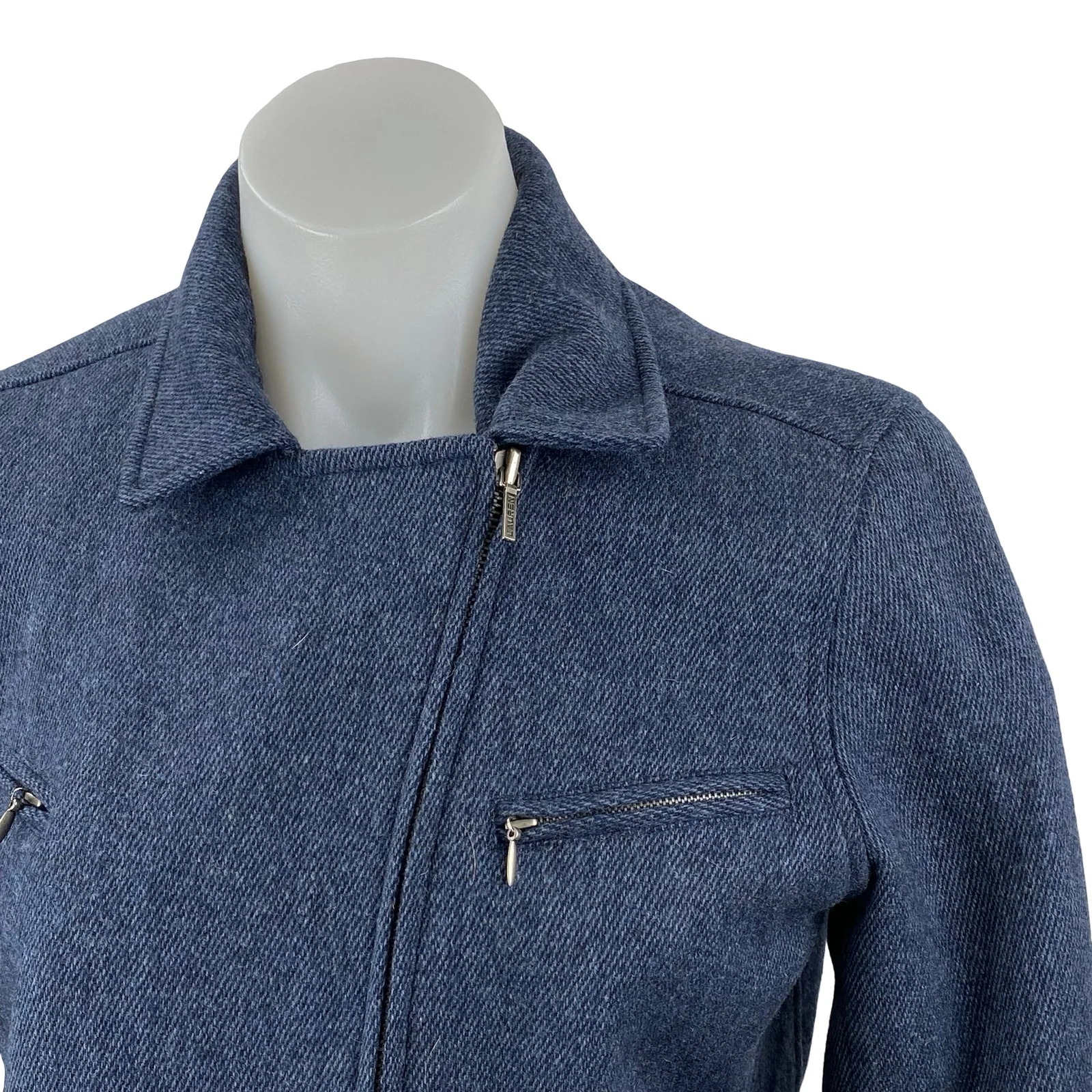 Lauren Ralph Lauren Navy Blue Long Sleeve Asymmetric Zip Moto Biker Jacket Sz S - Image 3