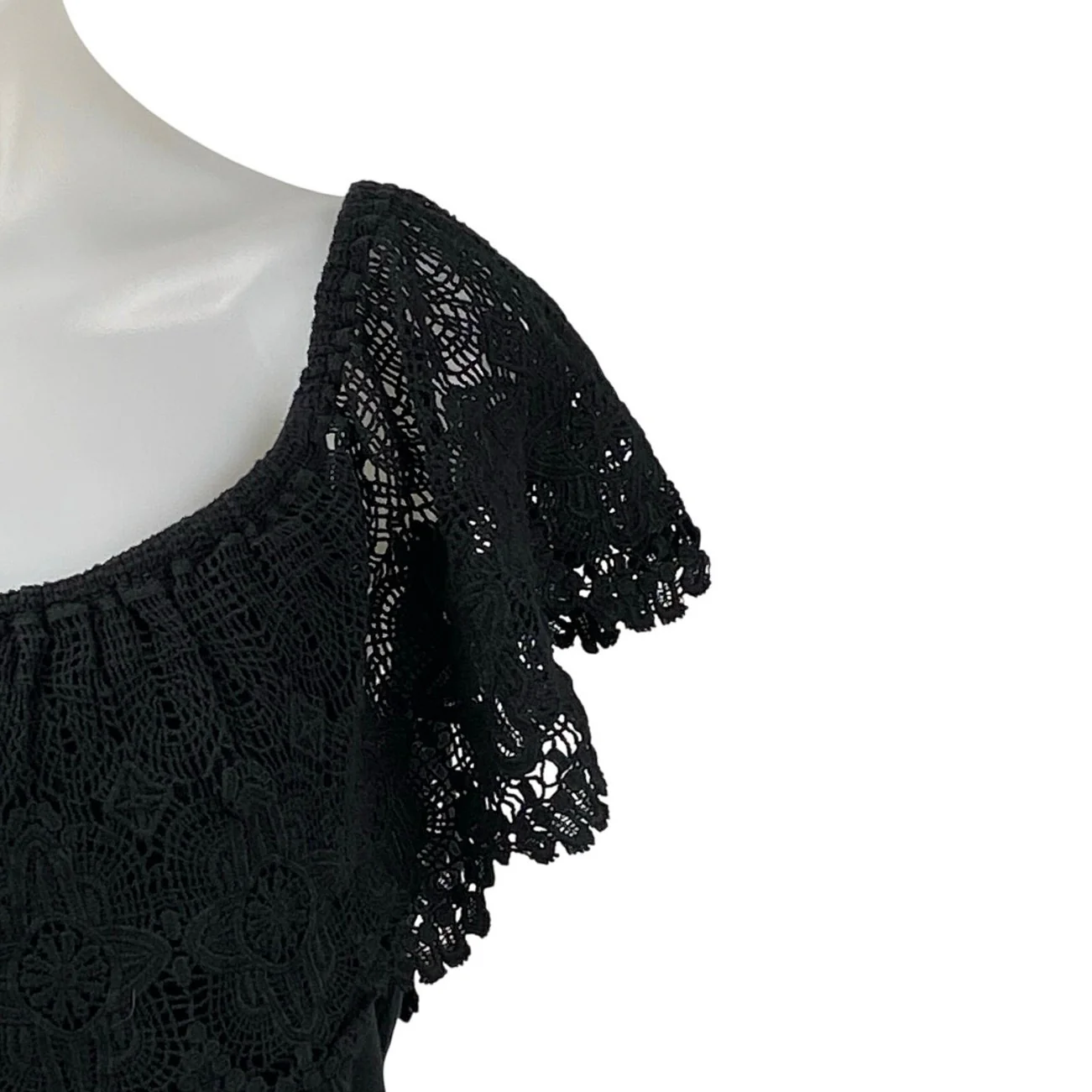 LAUREN Ralph Lauren Women's Black Lace Off The Shoulder Cotton Blouse Top Size L - Image 2