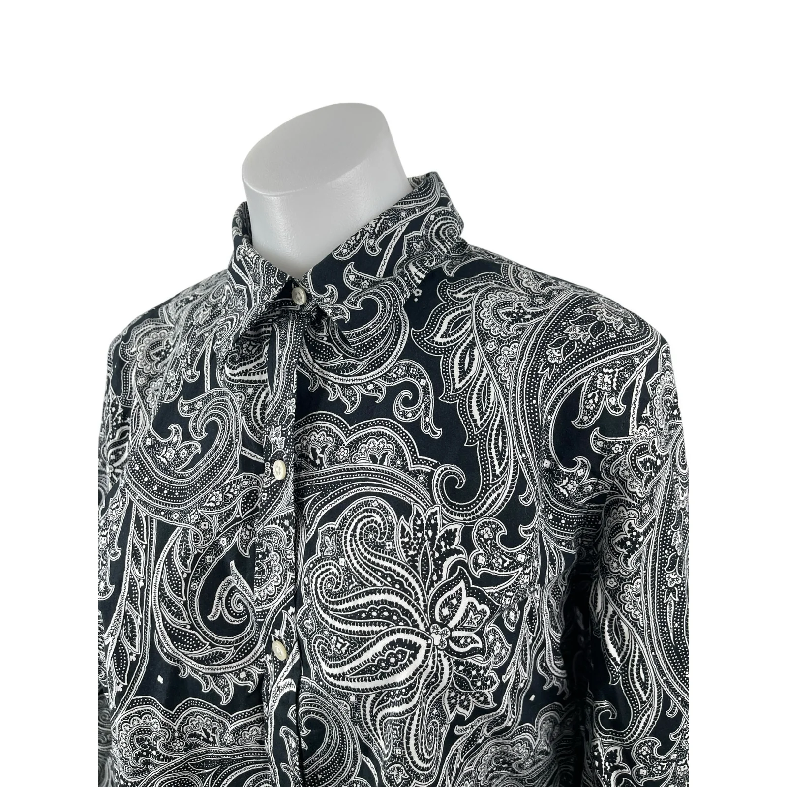 Lauren Ralph Womens Black Paisley Floral Long Sleeve Button Down Up Shirt Top L - Image 3