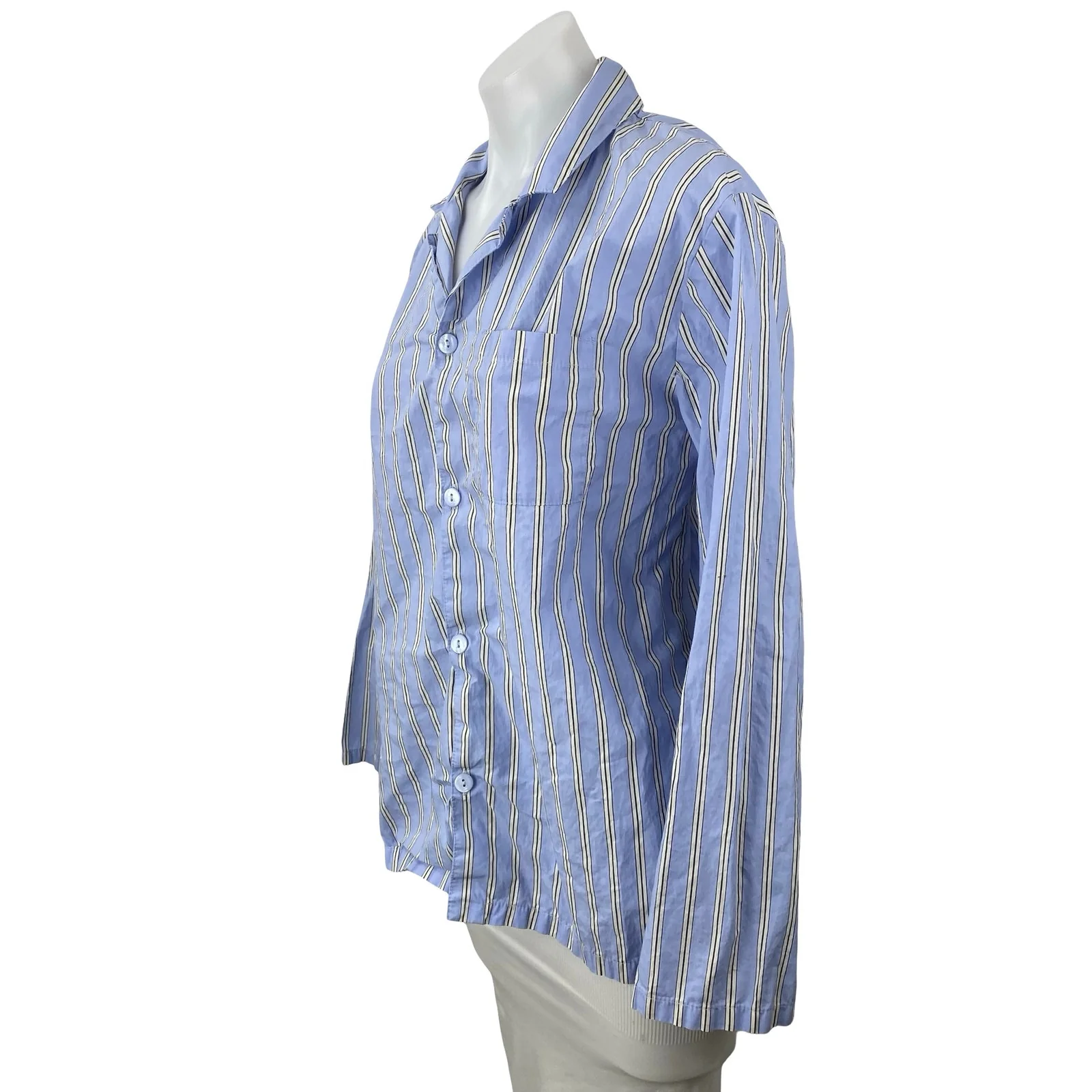 Laurence Tavernier Blue Striped Long Sleeve Button Up Shirt Sleepwear Pajamas S - Image 2