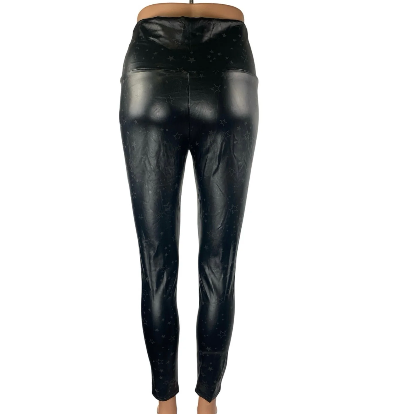 Le Lis Black Starry Print Faux Leather Vegan High Rise Leggings Pants Size S - Image 3