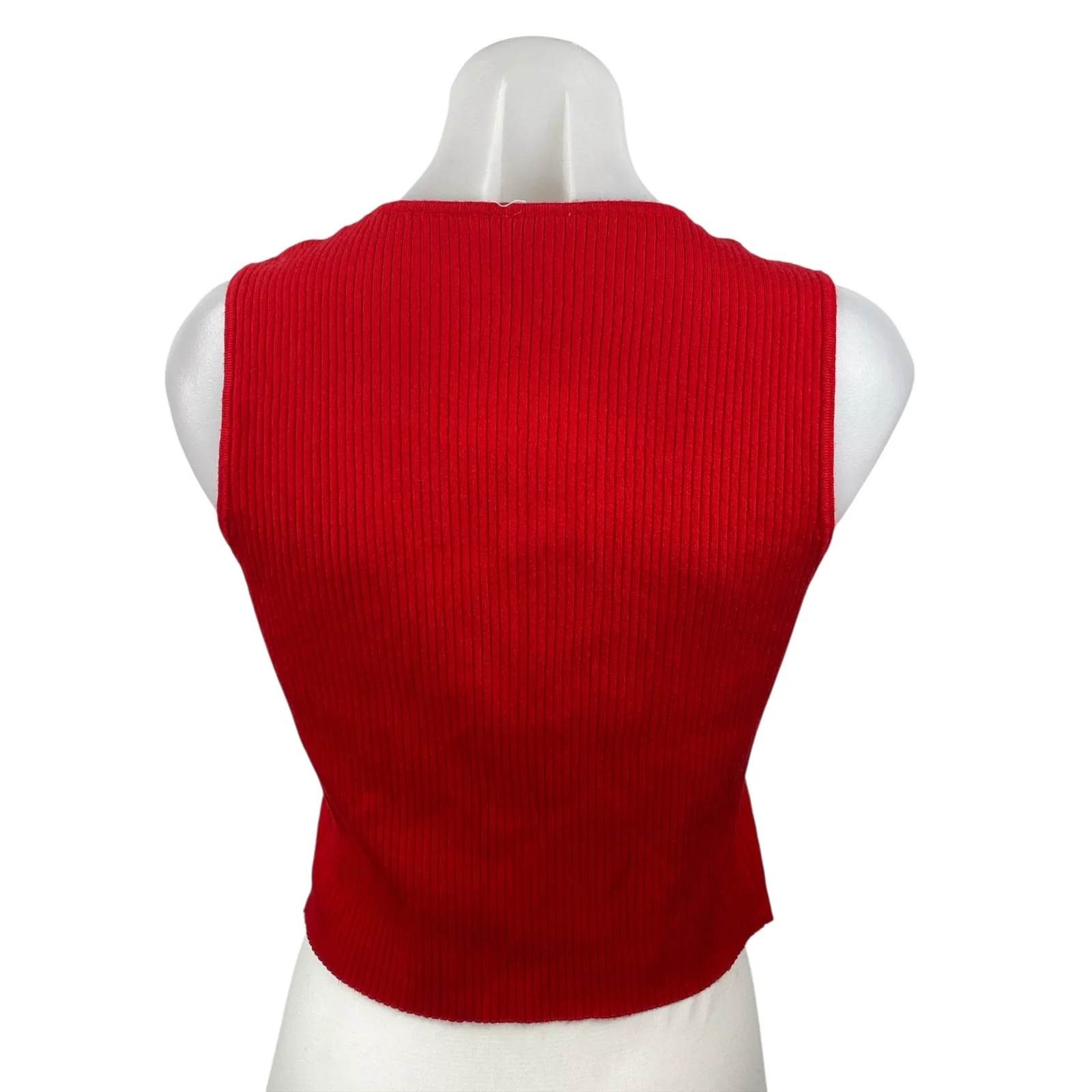 Le Lis Red Sleeveless Ribbed Knit Bow Ribbon Knit Cami Tank Blouse Crop Top M - Image 4
