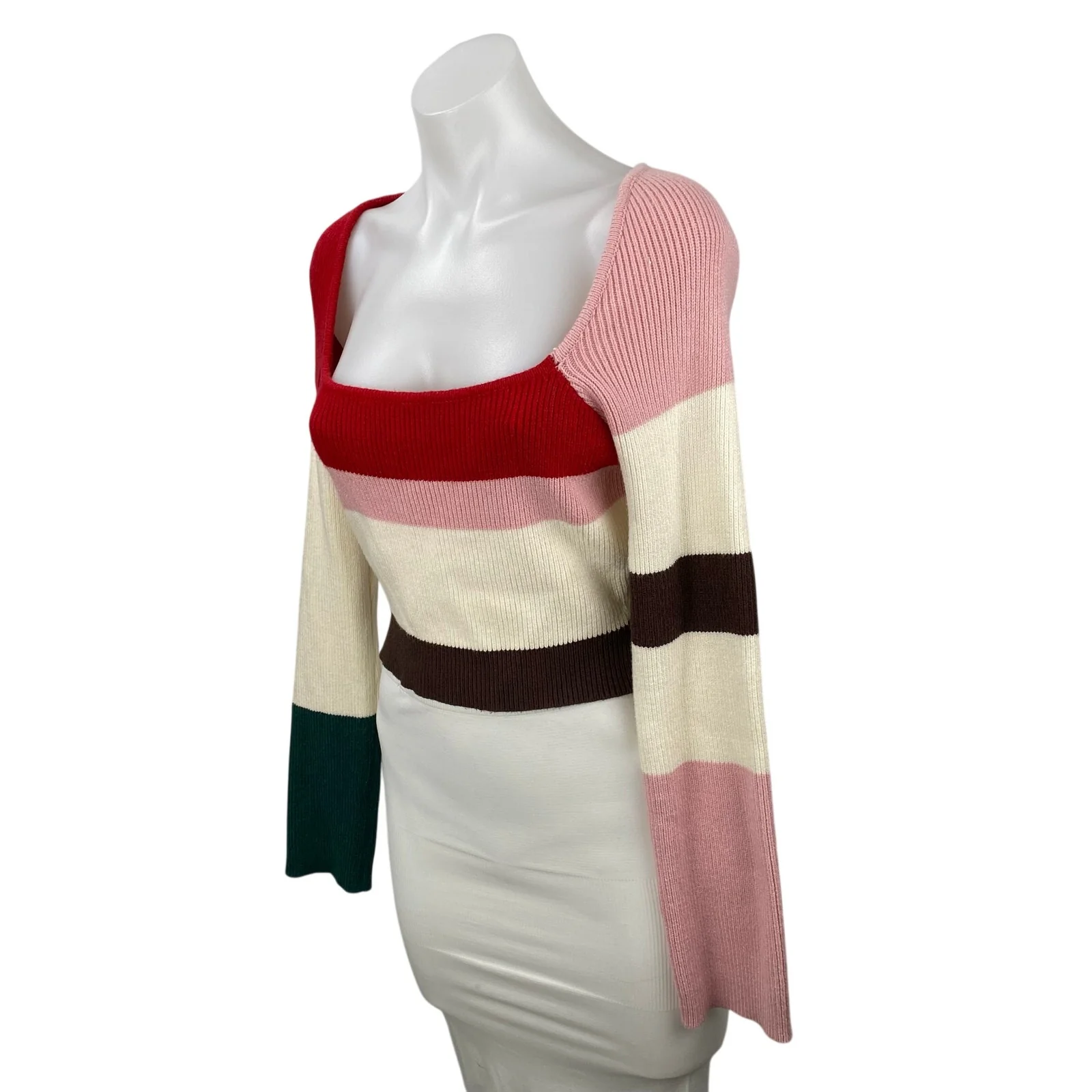 Le Lis Women Multicolor Colorblock Long Sleeve Ribbed Knit Cropped Sweater Top M - Image 2