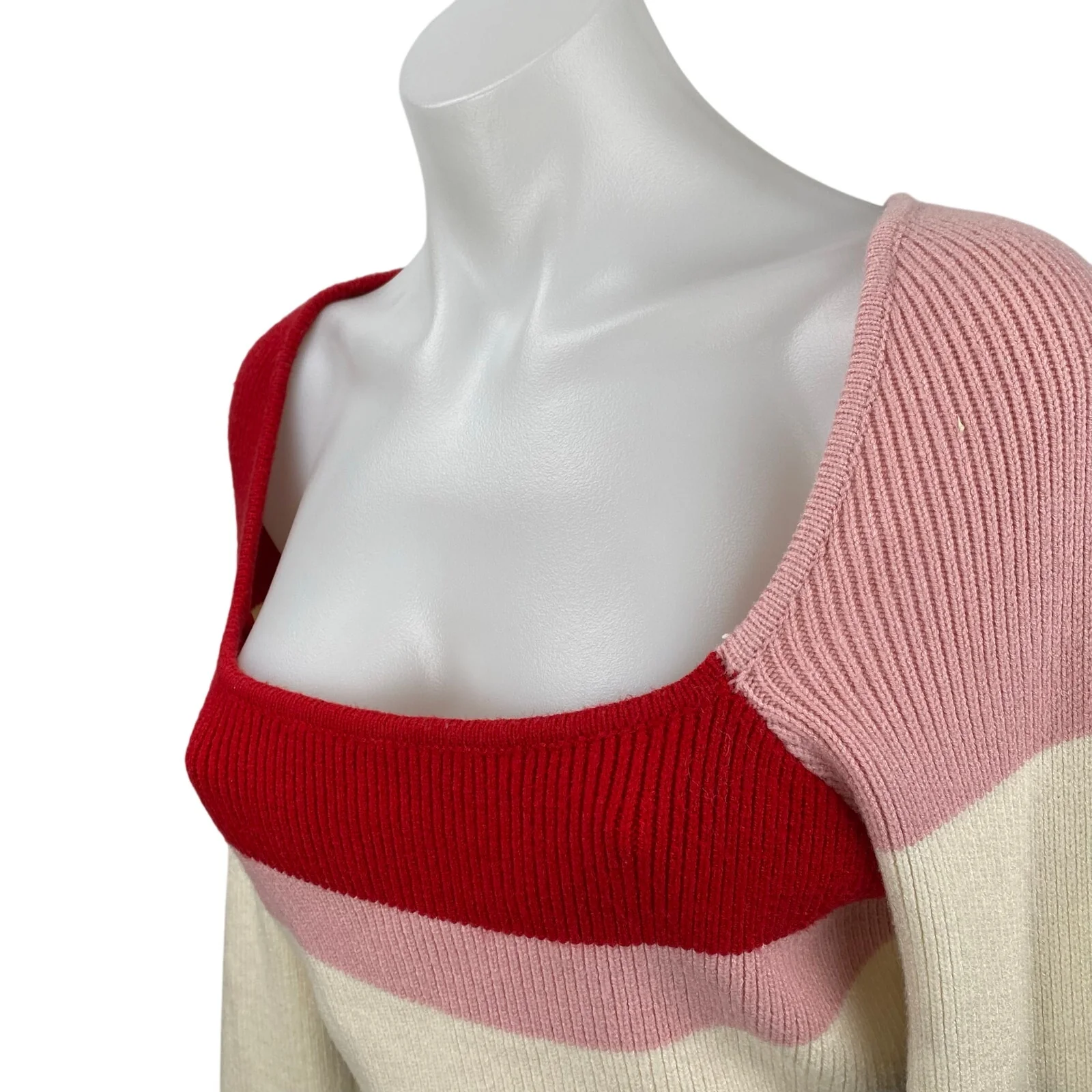 Le Lis Women Multicolor Colorblock Long Sleeve Ribbed Knit Cropped Sweater Top M - Image 3