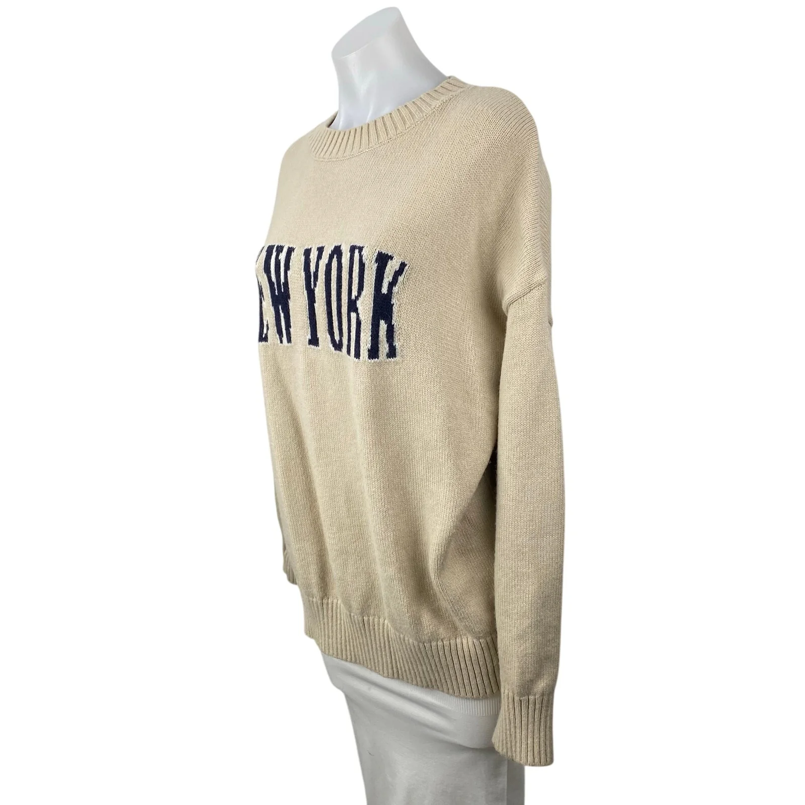 Le Lis Women's Beige New York Long Sleeve Crew Neck Oversized Sweater Top Size M - Image 2