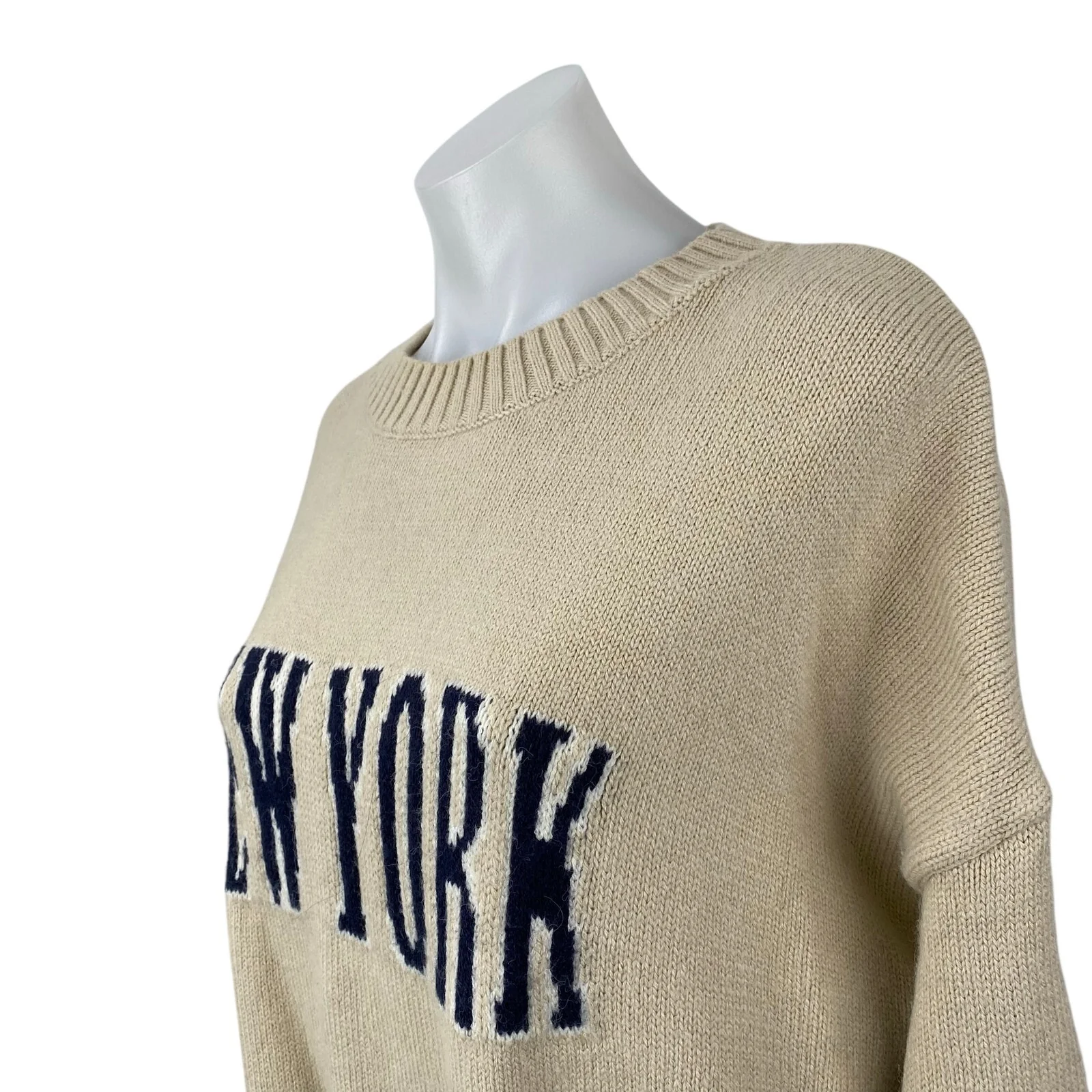 Le Lis Women's Beige New York Long Sleeve Crew Neck Oversized Sweater Top Size M - Image 3