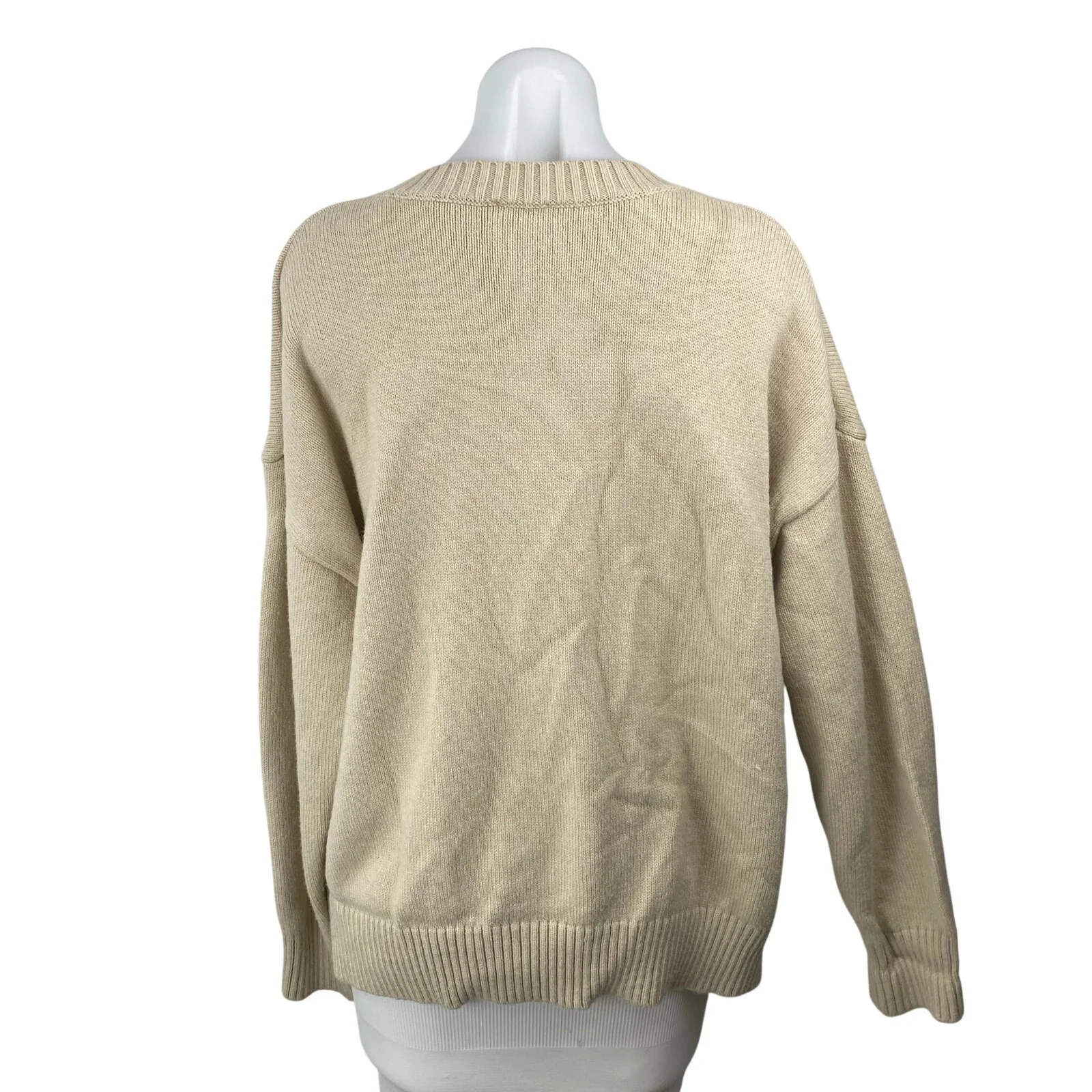 Le Lis Women's Beige New York Long Sleeve Crew Neck Oversized Sweater Top Size M - Image 4
