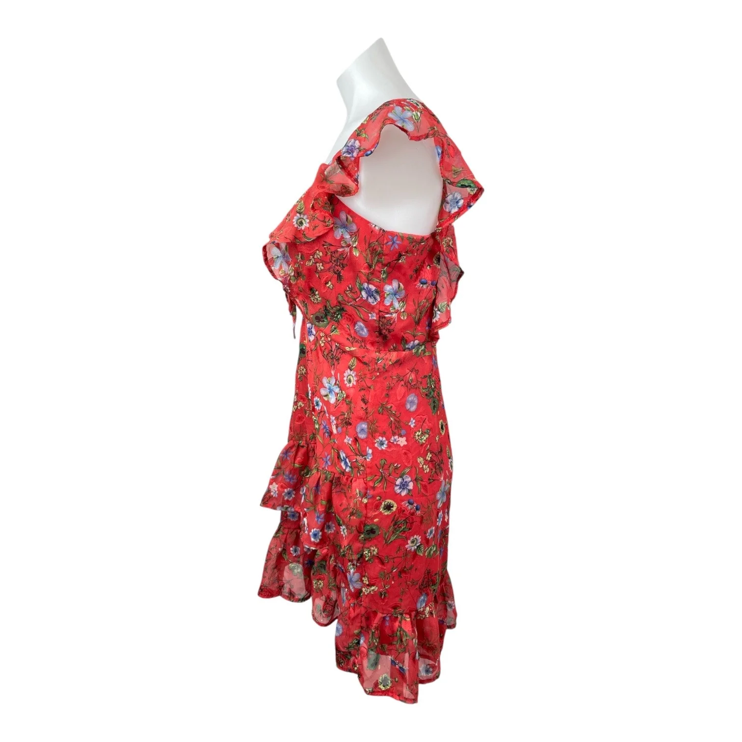 Lea & Viola Red Floral Ruffle Short Sleeve Tiered Sweetheart Tank Mini Dress M - Image 3