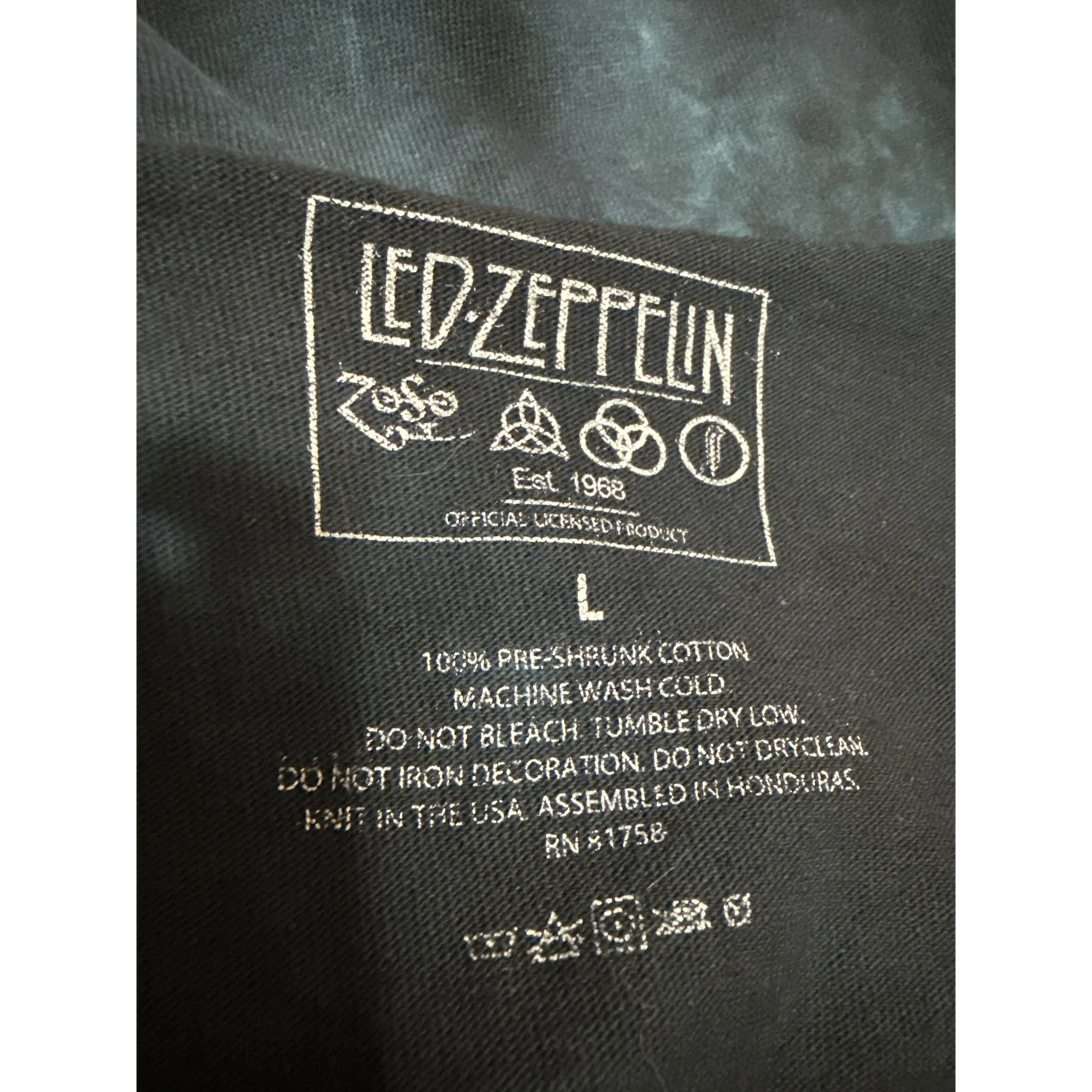 Led Zeppelin Blue Tie Dye Short Sleeve Distressed Frayed Crop Tee T-Shirt Top L - Image 4