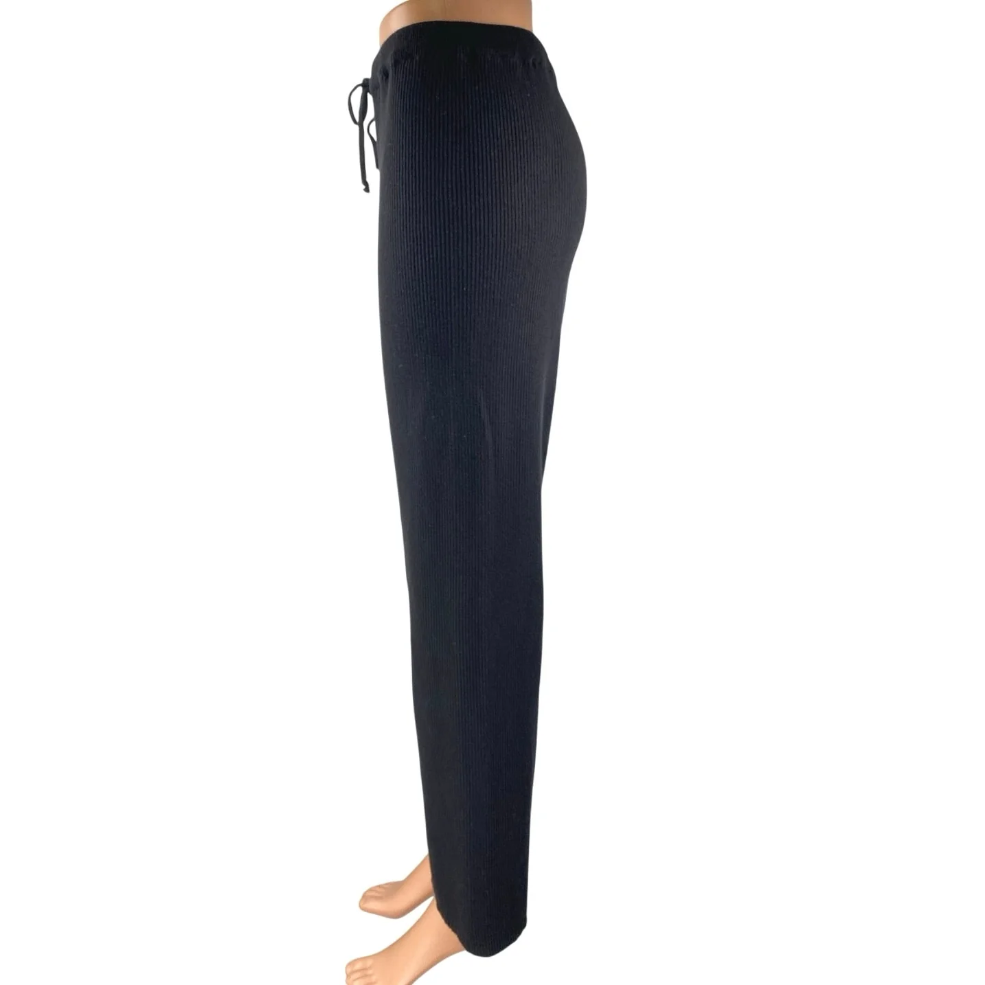 Legoe Heritage Womens Black Rib Knit Straight Leg High Waist Trousers Pants XS - Image 2
