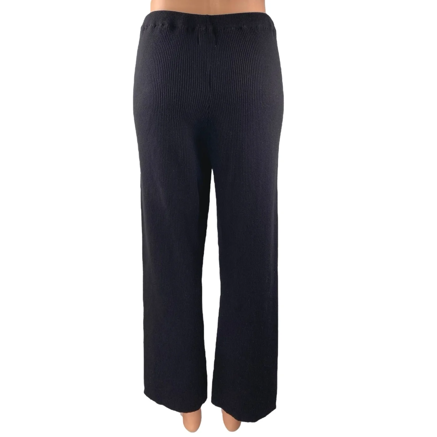 Legoe Heritage Womens Black Rib Knit Straight Leg High Waist Trousers Pants XS - Image 3