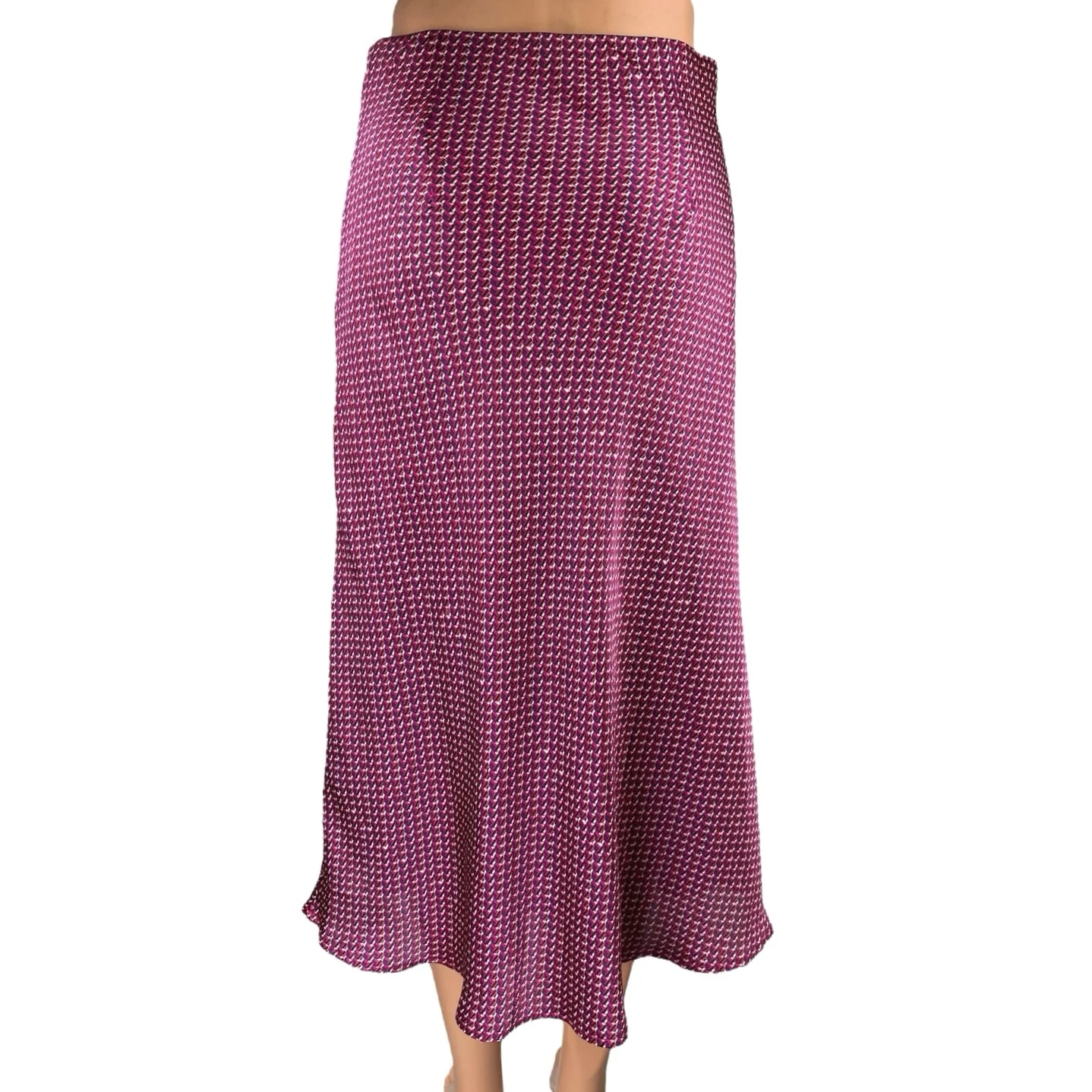 Leith Bias Women's Pink Purple Silky Satin Geometric Print Midi A-Line Skirt S - Image 3