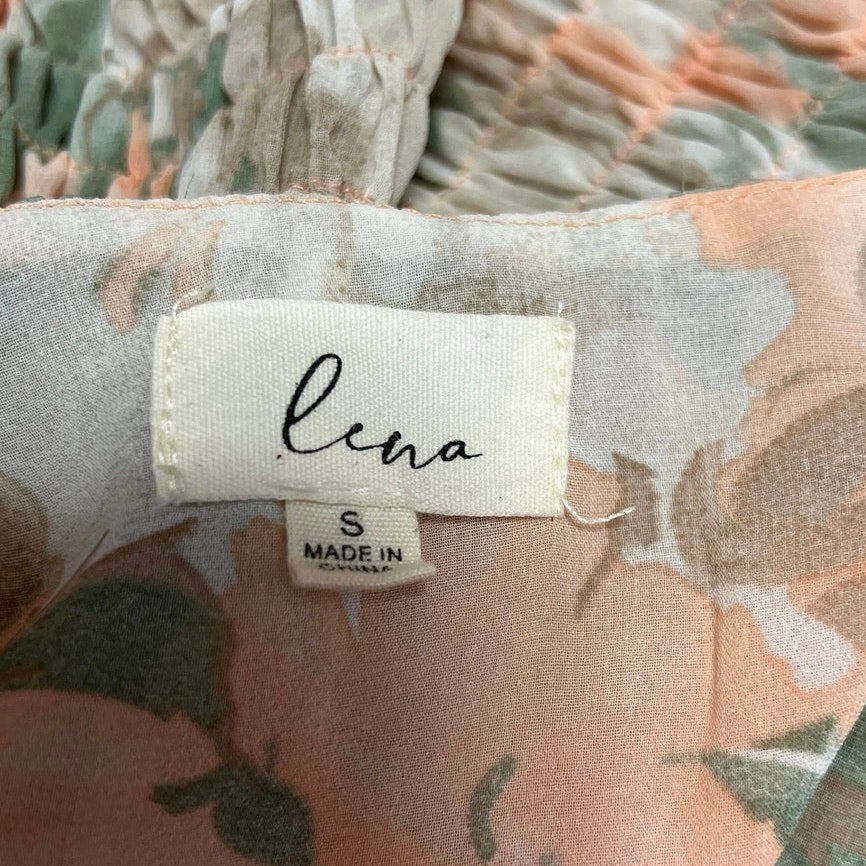 Lena Green Orange Coral Floral Long Sleeve Smocked Cropped Blouse Top Size S - Image 4
