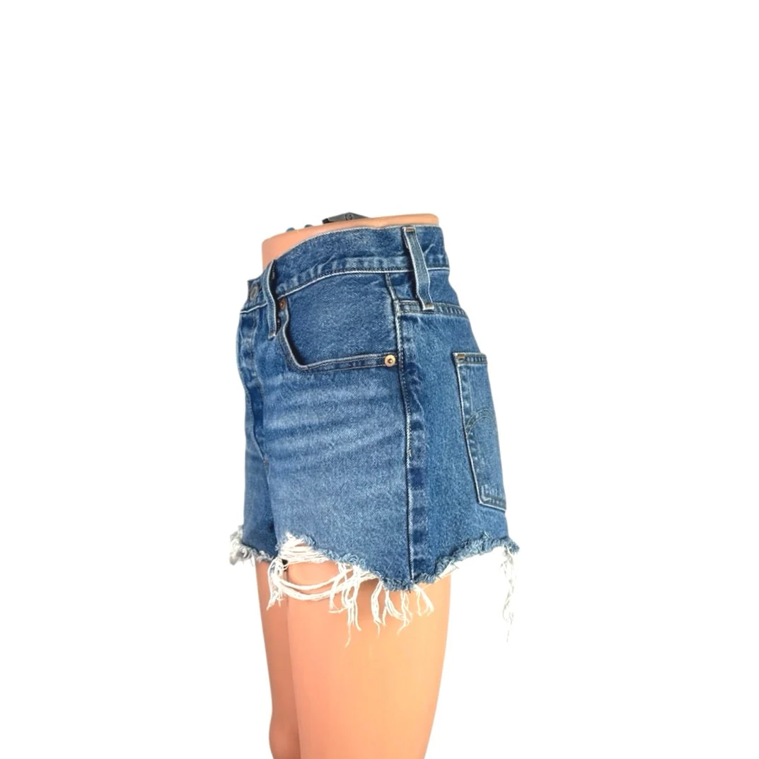 Levi's 501 Original High Rise Distressed Cut Off Blue Denim Jean Shorts Size 28 - Image 2
