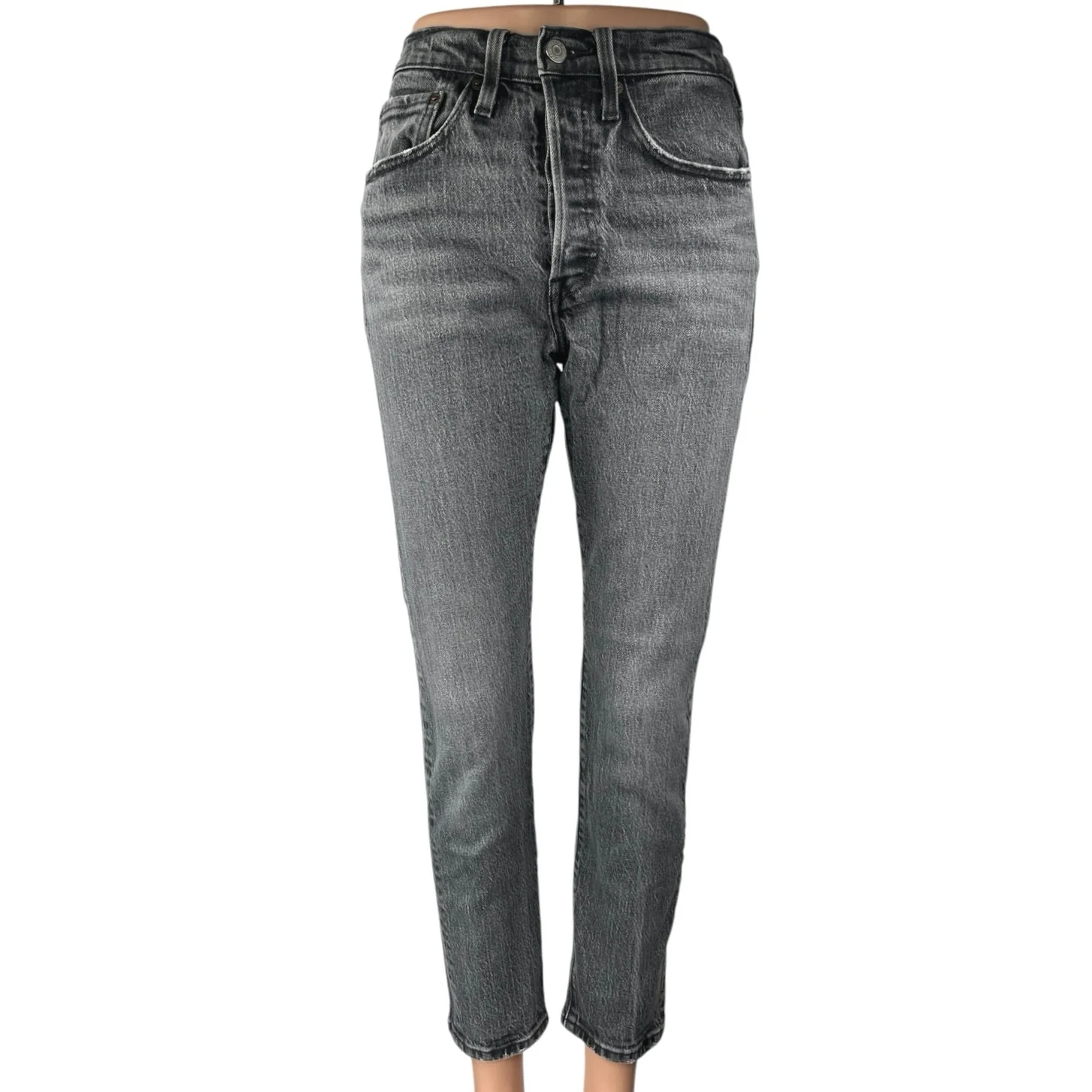 Levi's 501 Swan Island Gray Wash High Waist Stretch Skinny Denim Jeans Size 26