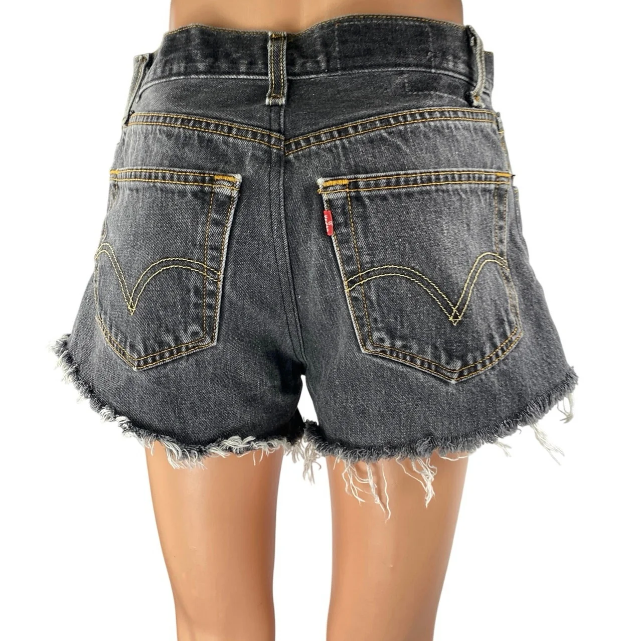 Levi's 501 Women's Black Button Fly High Waisted Cut Off Denim Jean Shorts Sz 38 - Image 3