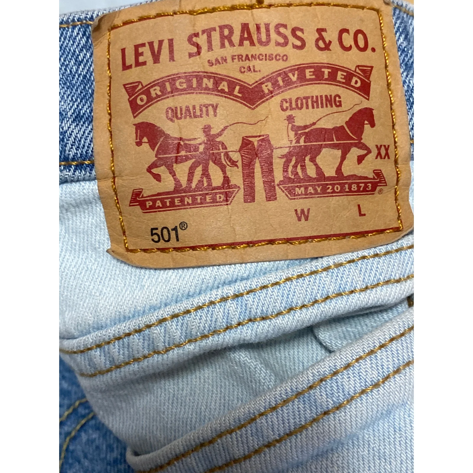 Levi's 501 Women's Blue Coloblock Patchwork Straight High Rise Denim Jeans Sz 28 - Image 8
