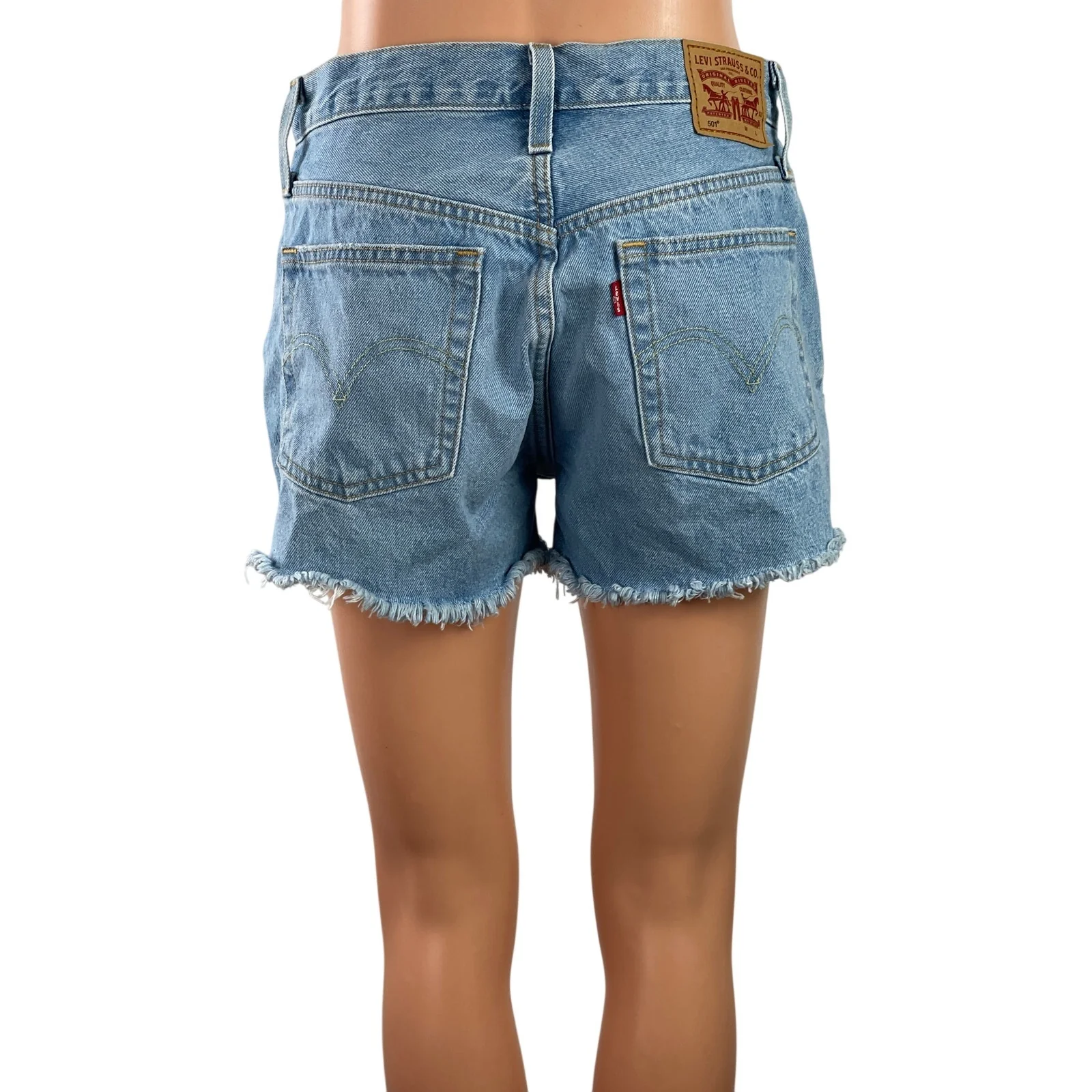 Levi's 501 Women's Blue Medium Wash High Rise Cut Off Denim Jean Shorts Size 27 - Image 3