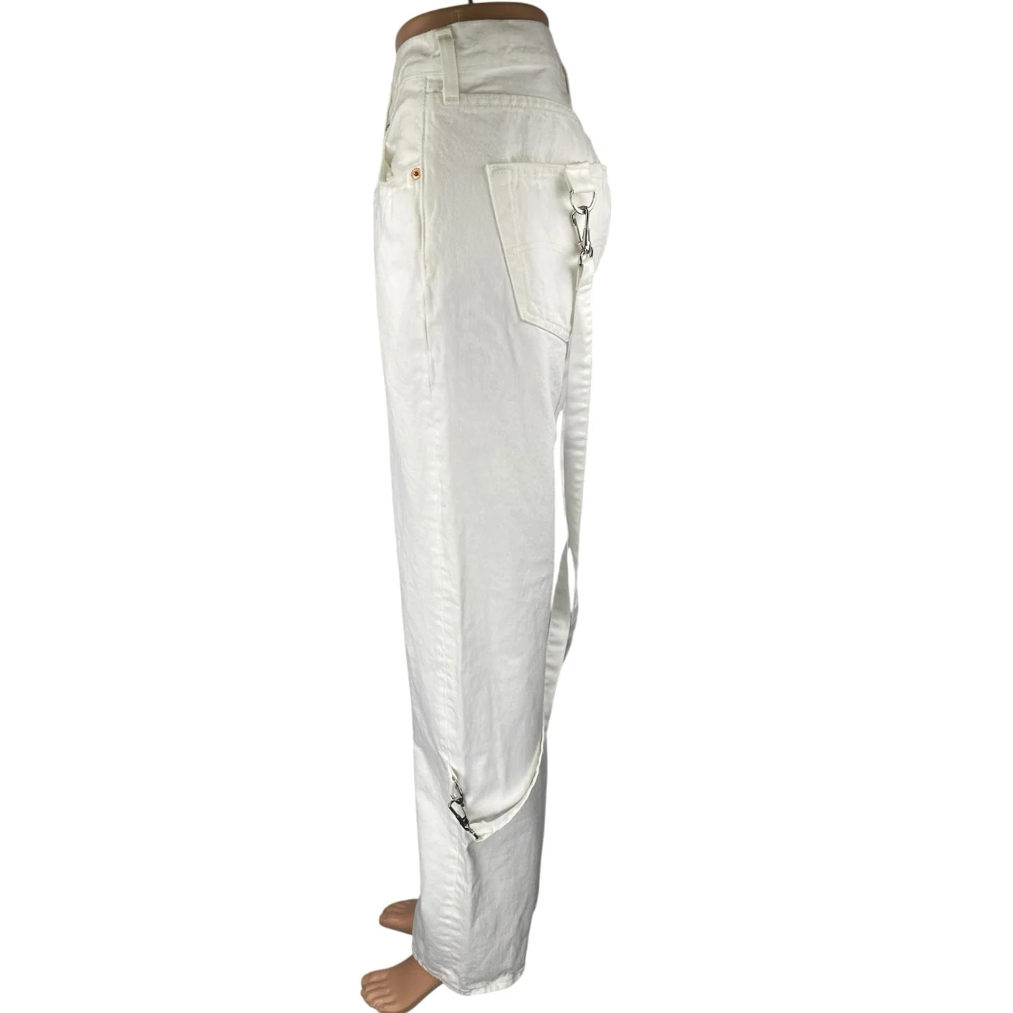Levi's 501 Women's White Strap High Waisted Straight Leg Denim Jeans Size 33 - Image 2