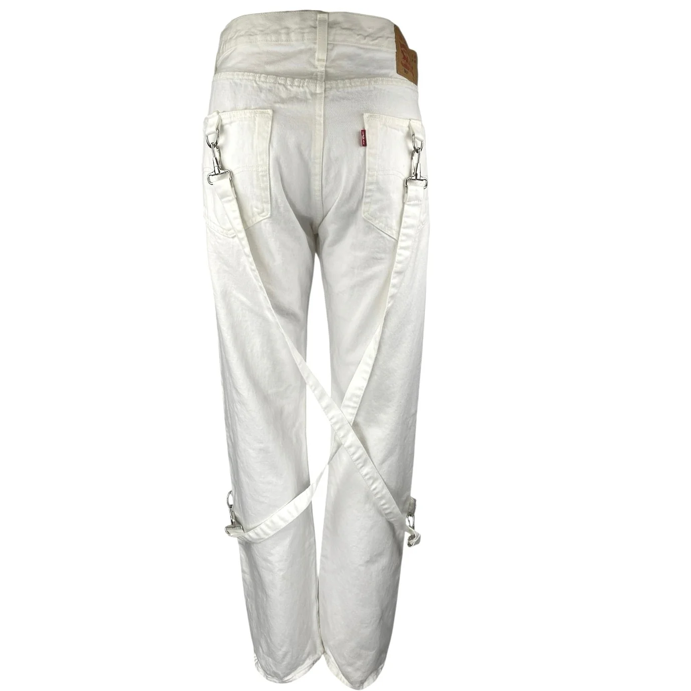 Levi's 501 Women's White Strap High Waisted Straight Leg Denim Jeans Size 33 - Image 3