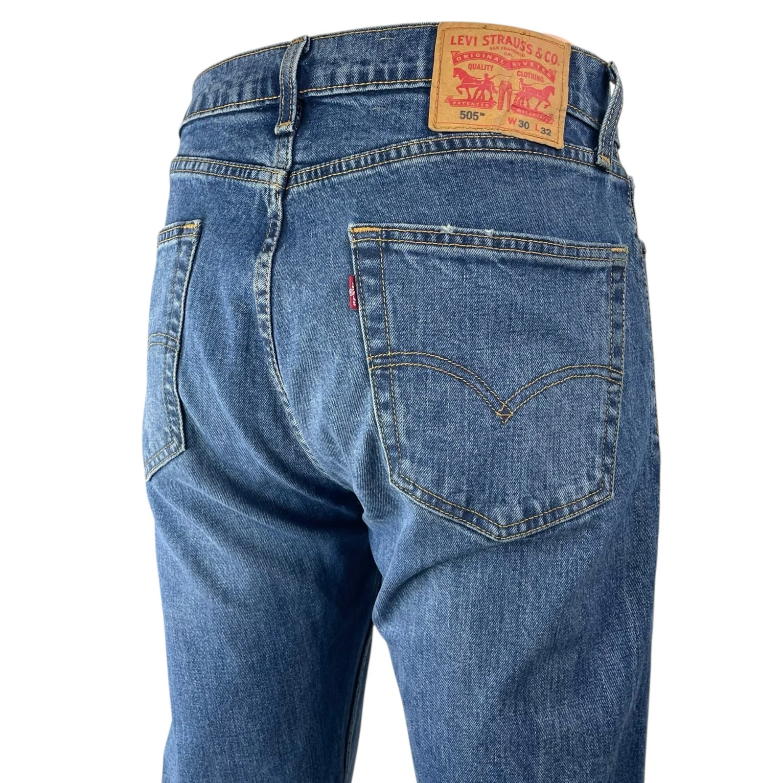 Levi's 505 Men's Blue Medium Wash High Rise Slim Straight Denim Jeans Pants 30 - Image 4