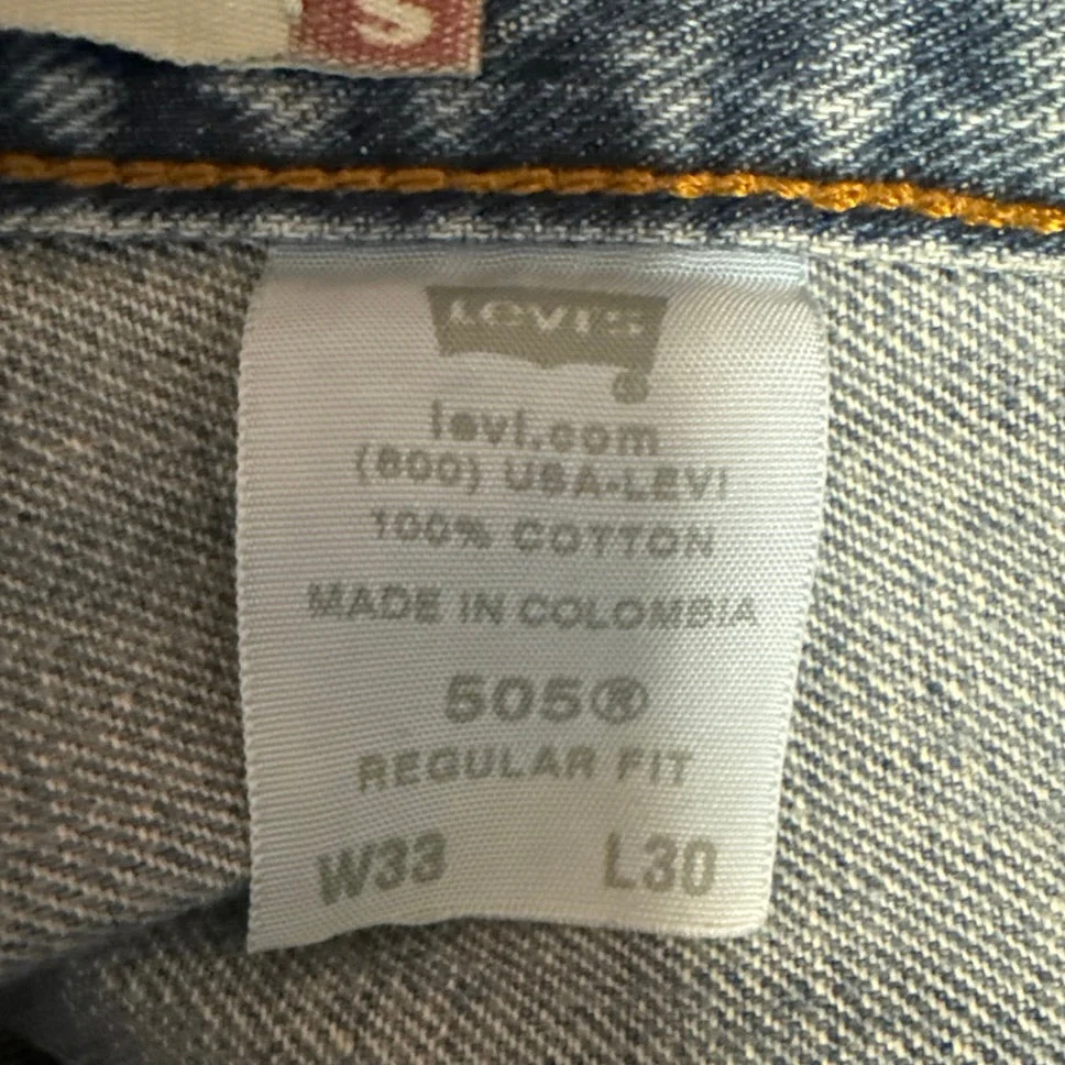 Levi's 505 Men's Blue Regular Fit Straight Leg Medium Wash Denim Jeans Pants 33 - Image 5