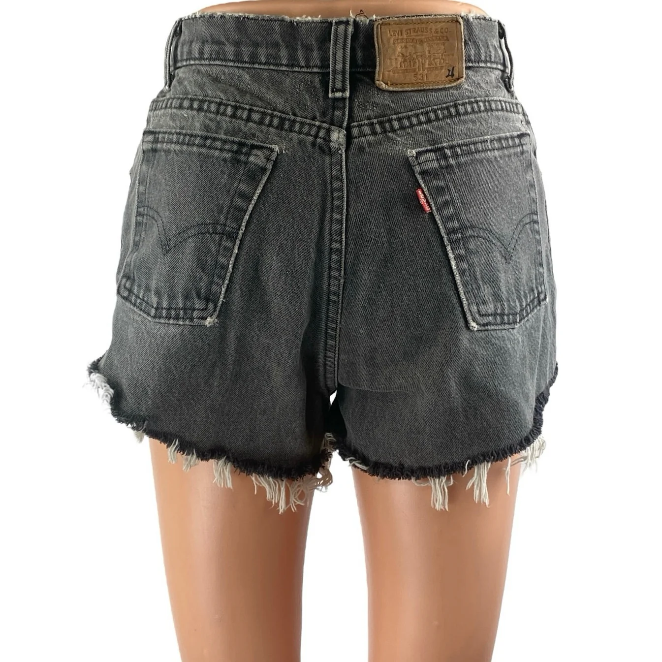 Levi's 531 Womens Black High Waisted Cut Off Frayed Raw Hem Denim Jean Shorts 26 - Image 3