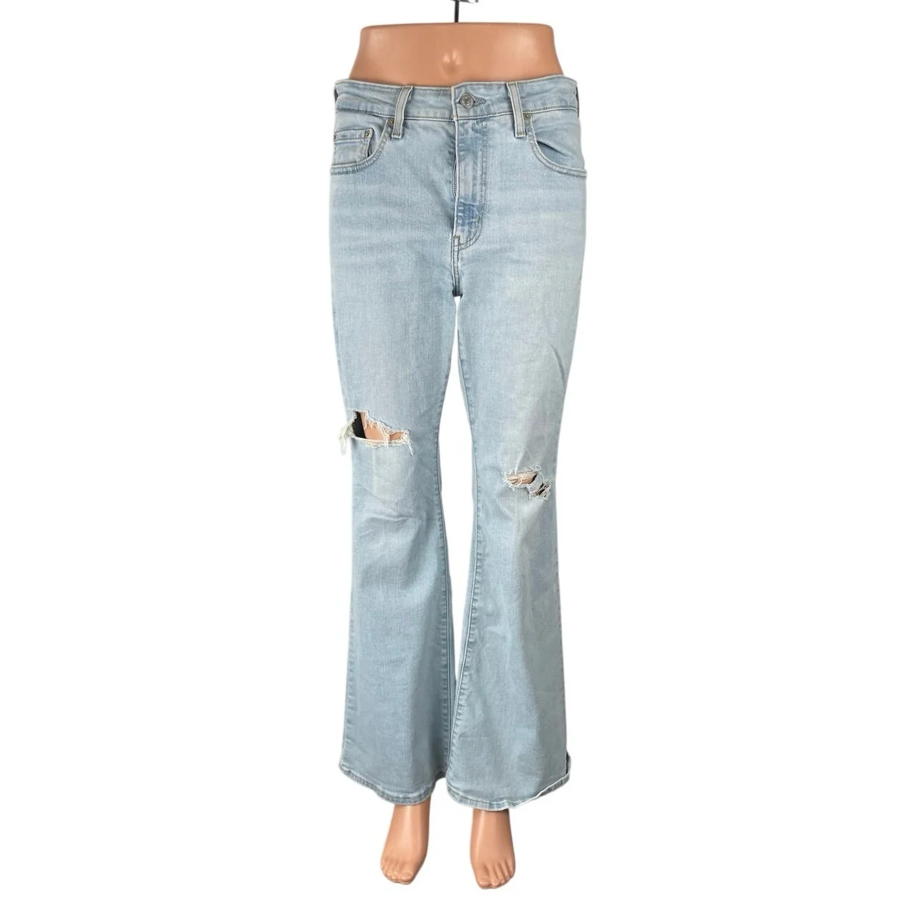Levi's 726 Flare Women's Blue Light Wash Distressed Bootcut Denim Jeans Size 29