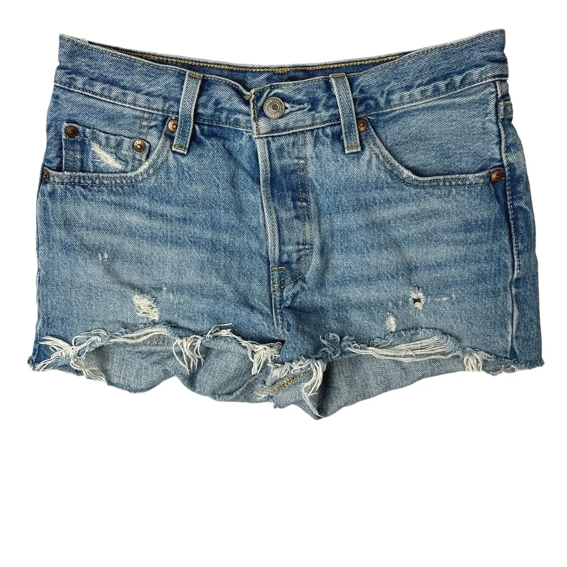 Levi's Blue Medium Wash Cut Off Mid Rise 100% Cotton Denim Jean Short Size 25