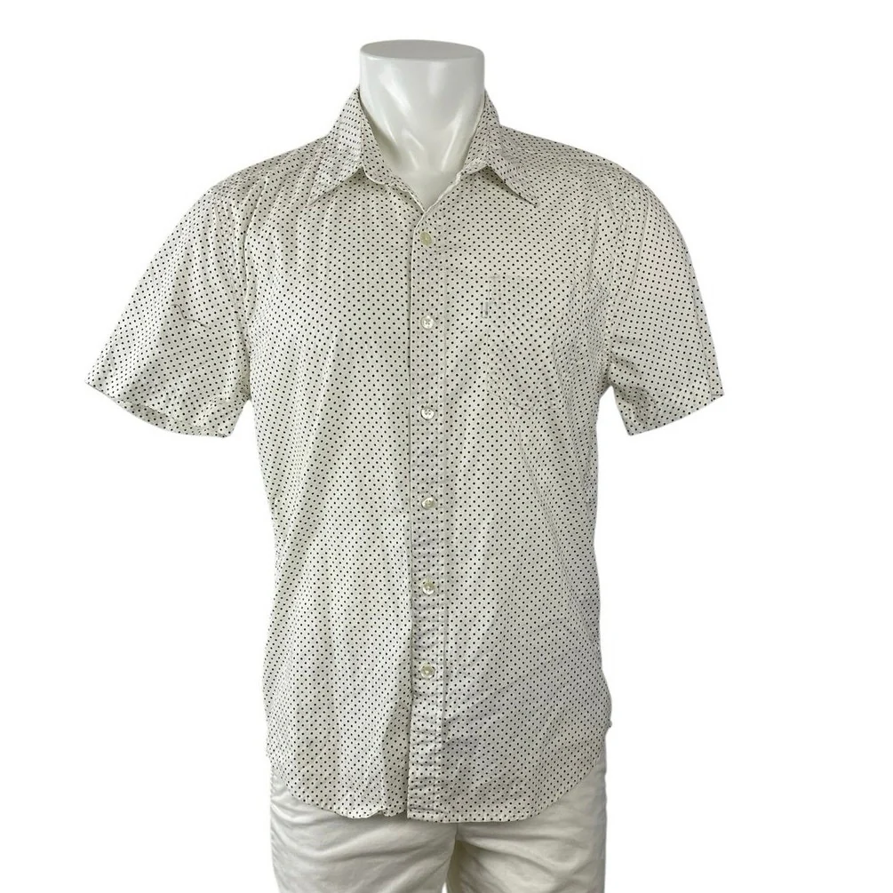 Levi's Men's White Black Polka Dots Short Sleeve Pocket Button Down Shirt Top M