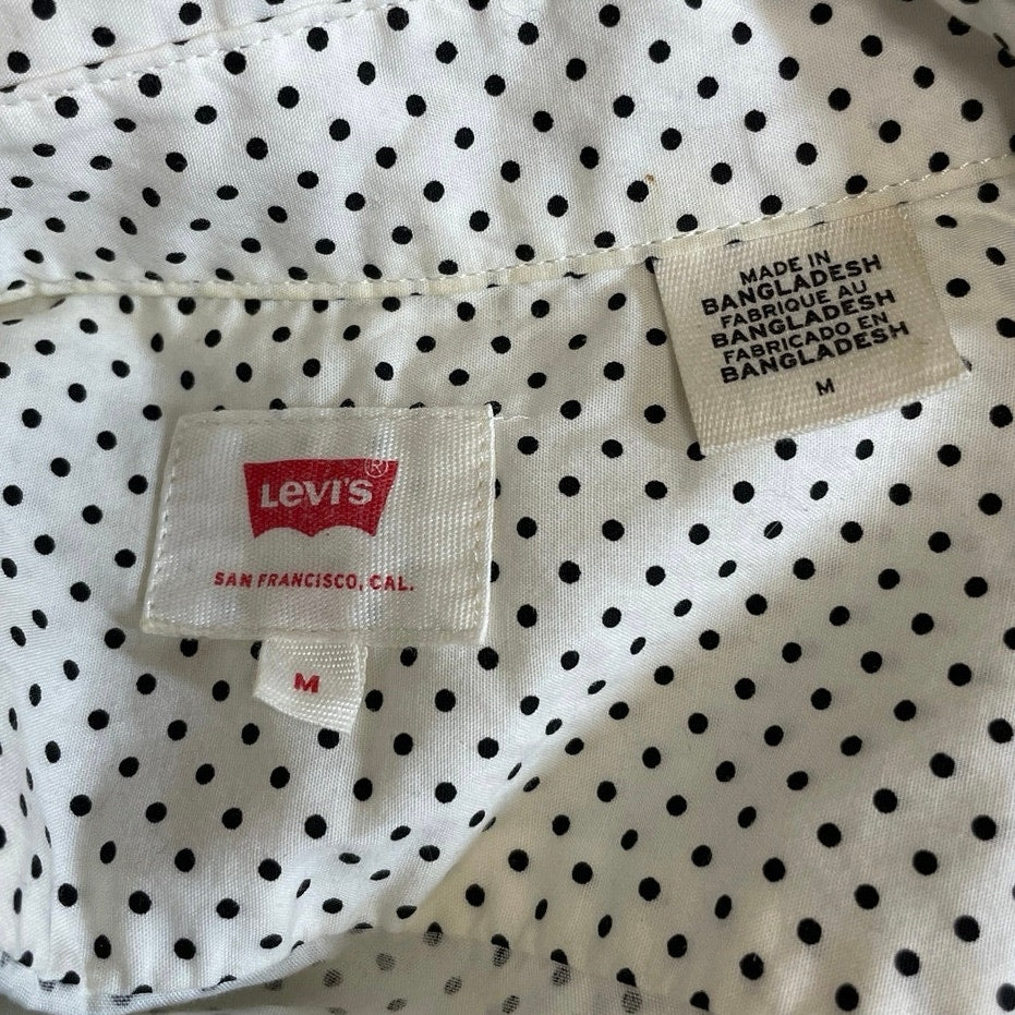 Levi's Men's White Black Polka Dots Short Sleeve Pocket Button Down Shirt Top M - Image 4