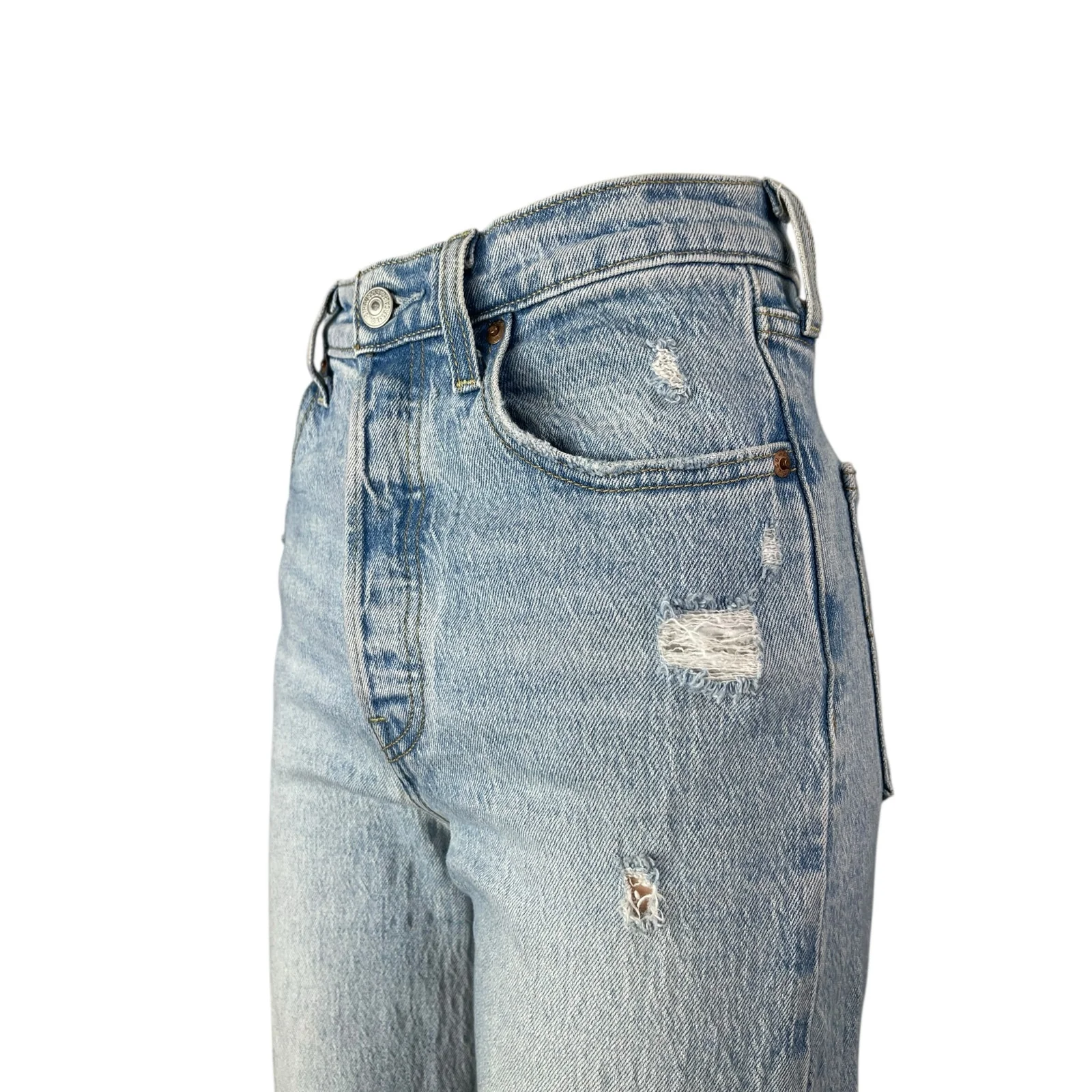 Levi's Ribcage Straight Ankle Blue Distressed Light Wash Denim Jeans Size 28 - Image 2