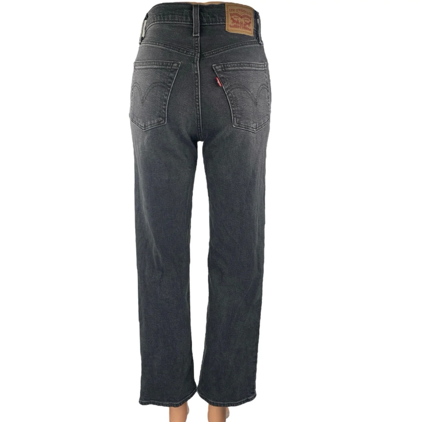 Levi's Ribcage Women's Black Straight High Waist Button Fly Denim Jeans Pants 24 - Image 3