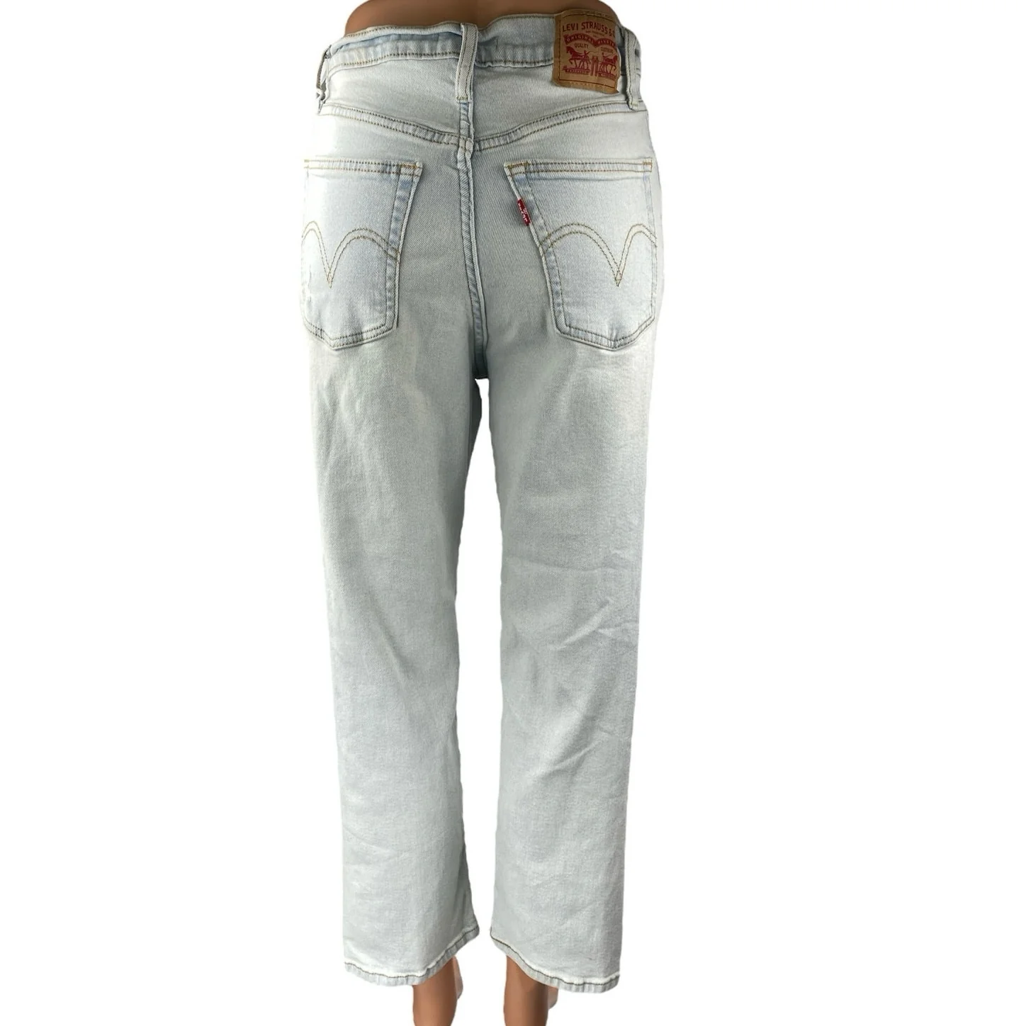 Levi's Ribcage Women's Blue High Rise Distressed Straight Denim Jeans Pants 28 - Image 3