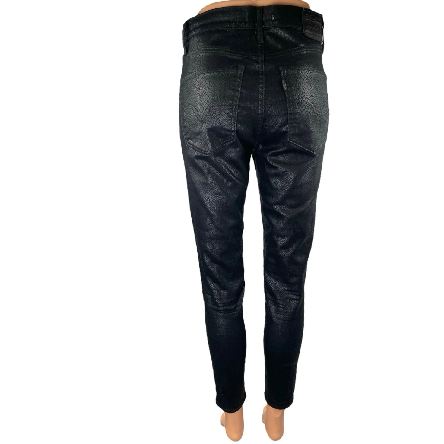 Levi's Women's Black Snakeskin Faux Leather High Waist Skinny Trousers Pants 27 - Image 3