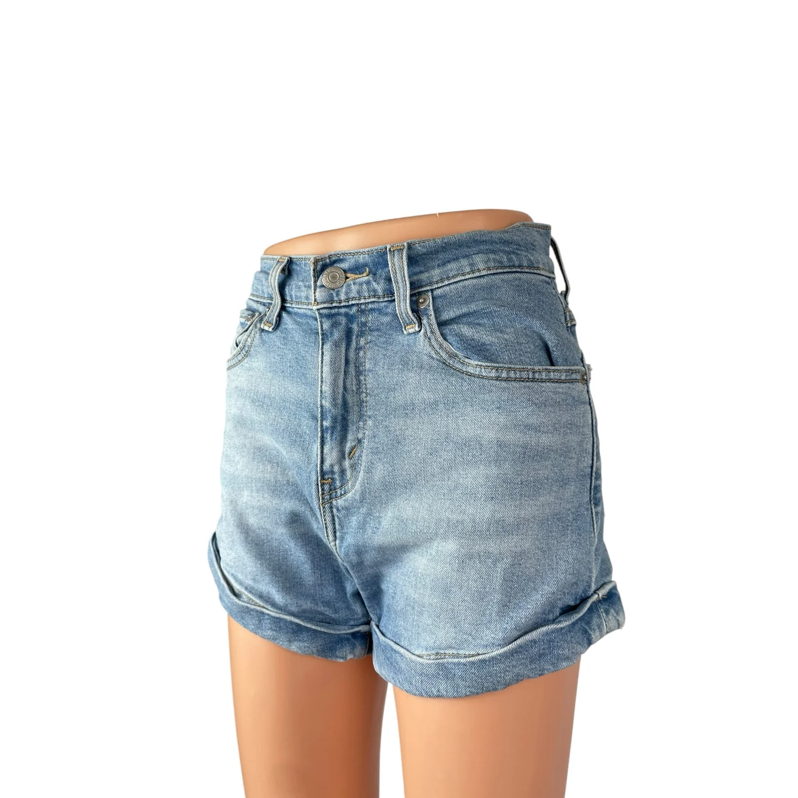 Levi's Women's Blue Cuffed High Waisted Medium Wash Denim Jean Shorts Size 26 - Image 2