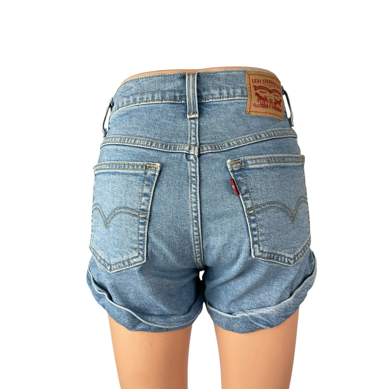 Levi's Women's Blue Cuffed High Waisted Medium Wash Denim Jean Shorts Size 26 - Image 4