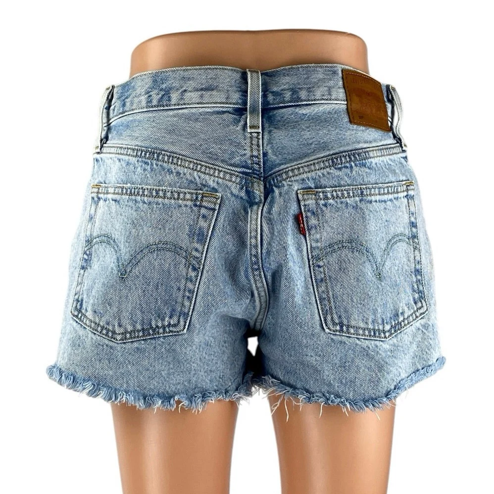 Levi's Women's Blue Distressed High Waisted Cut Off Denim Jean Shorts Size 27 - Image 3